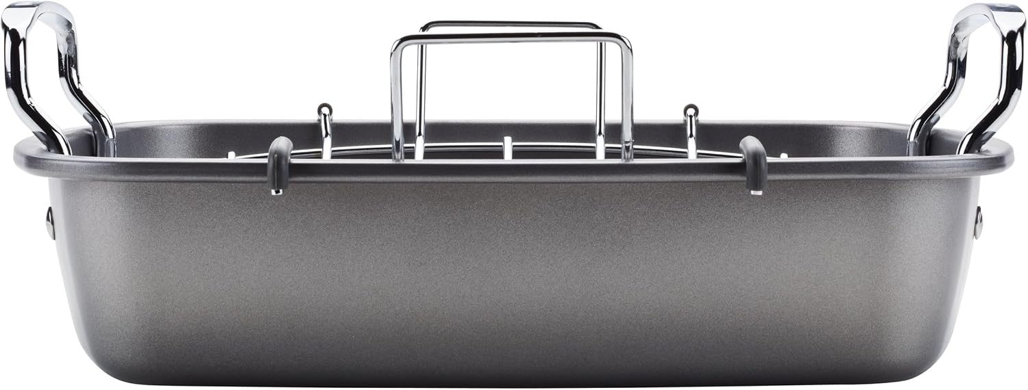 Circulon Total Bakeware Nonstick Roaster, Roasting Pan with Rack, 17-Inch x 13-Inch, Gray