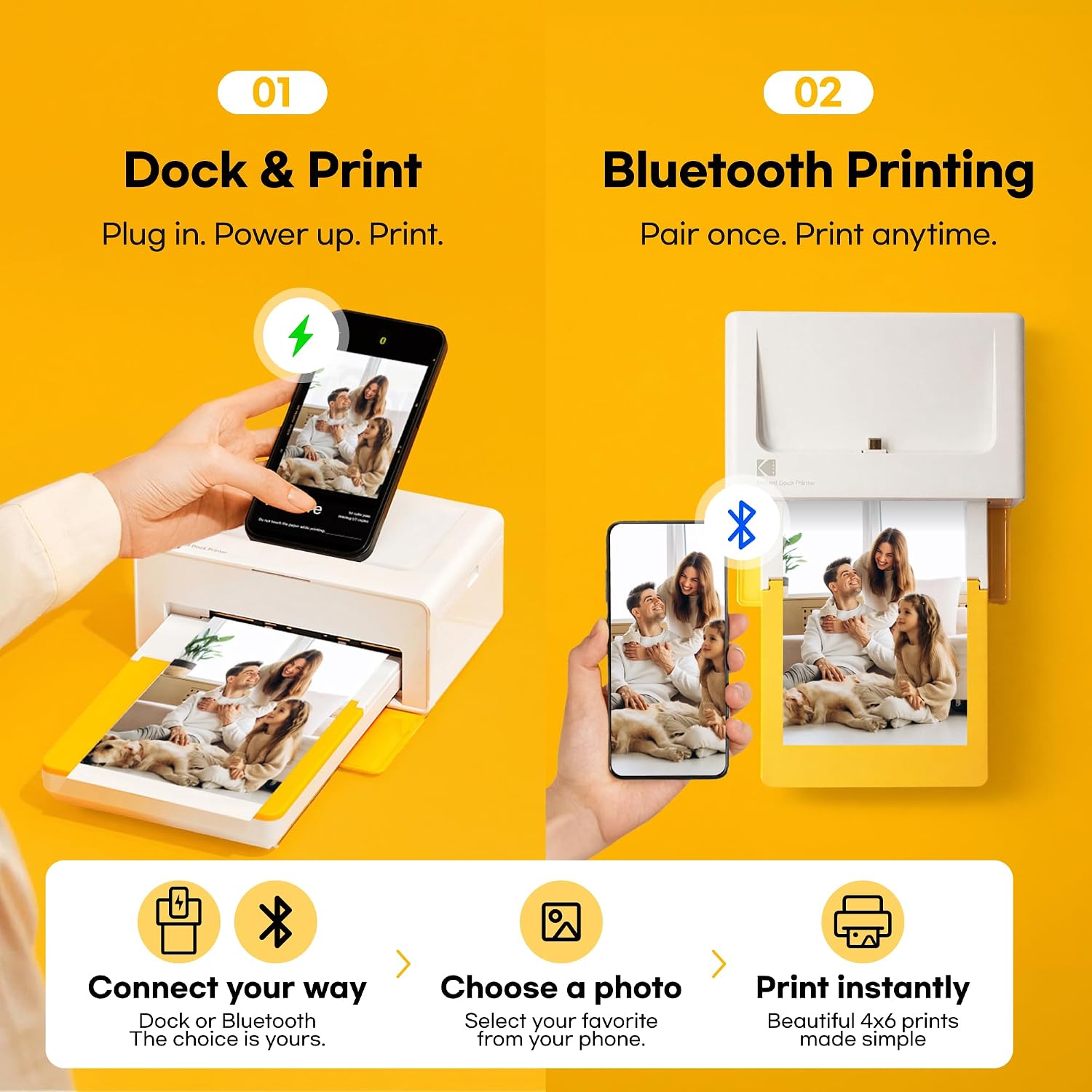 KODAK Dock Plus 4x6 Photo Printer, Smartphone Docking, 4PASS, 50 Sheets