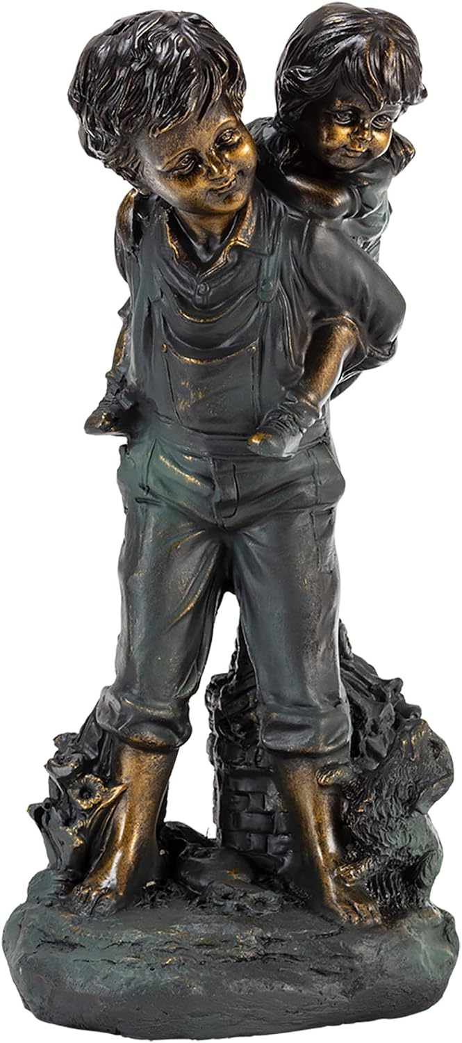 Alpine Corporation 26" Tall Indoor/Outdoor Girl Jumping Over Boy Statue Yard Art Decoration