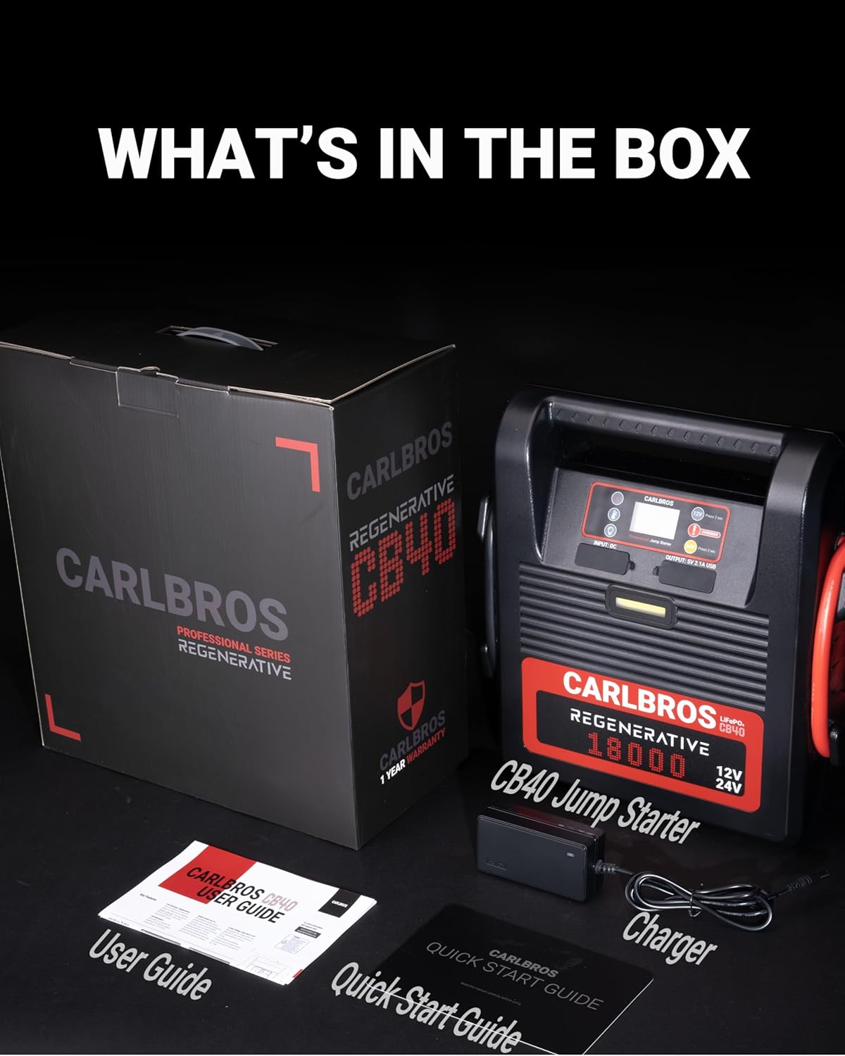 CB40 Heavy Duty Jump Starter, 40S Fast Recharge, 18000A 12/24 Volt Battery Jump Pack for Gas & Diesel Engines Up to 32L