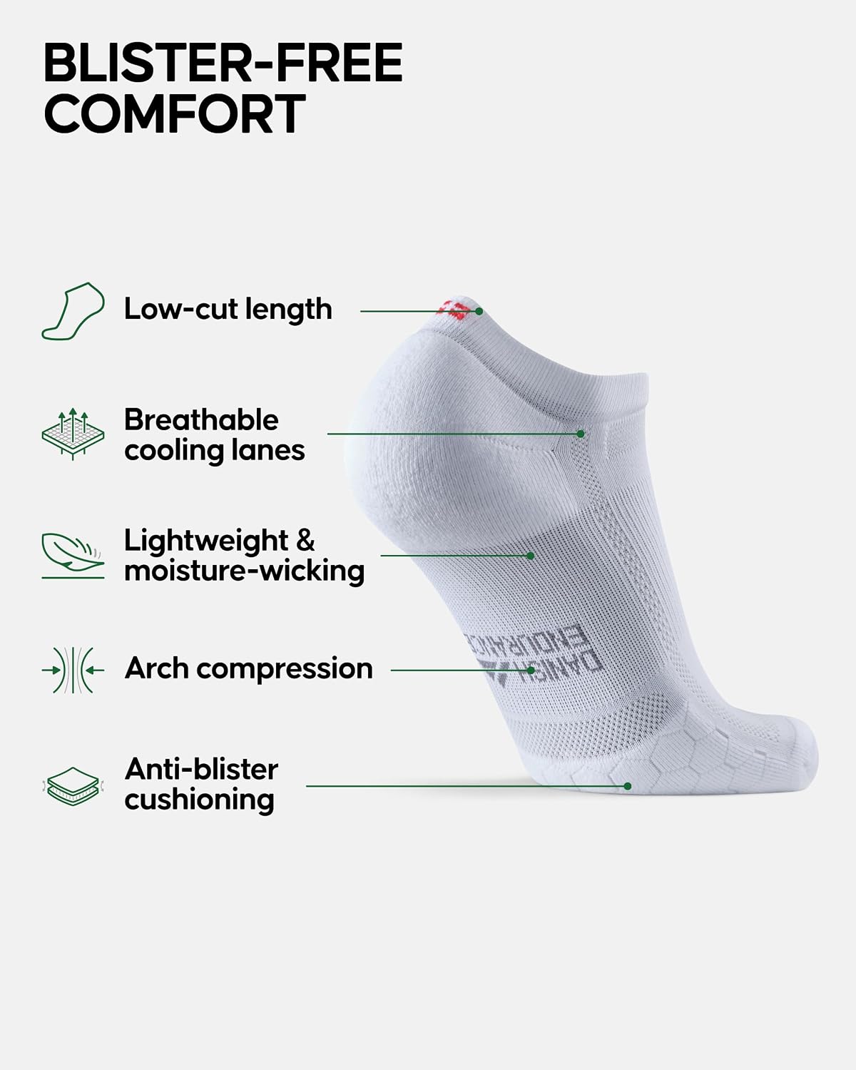 DANISH ENDURANCE Running Socks, Low-Cut, Anti Blister, 3 & 5-Pack