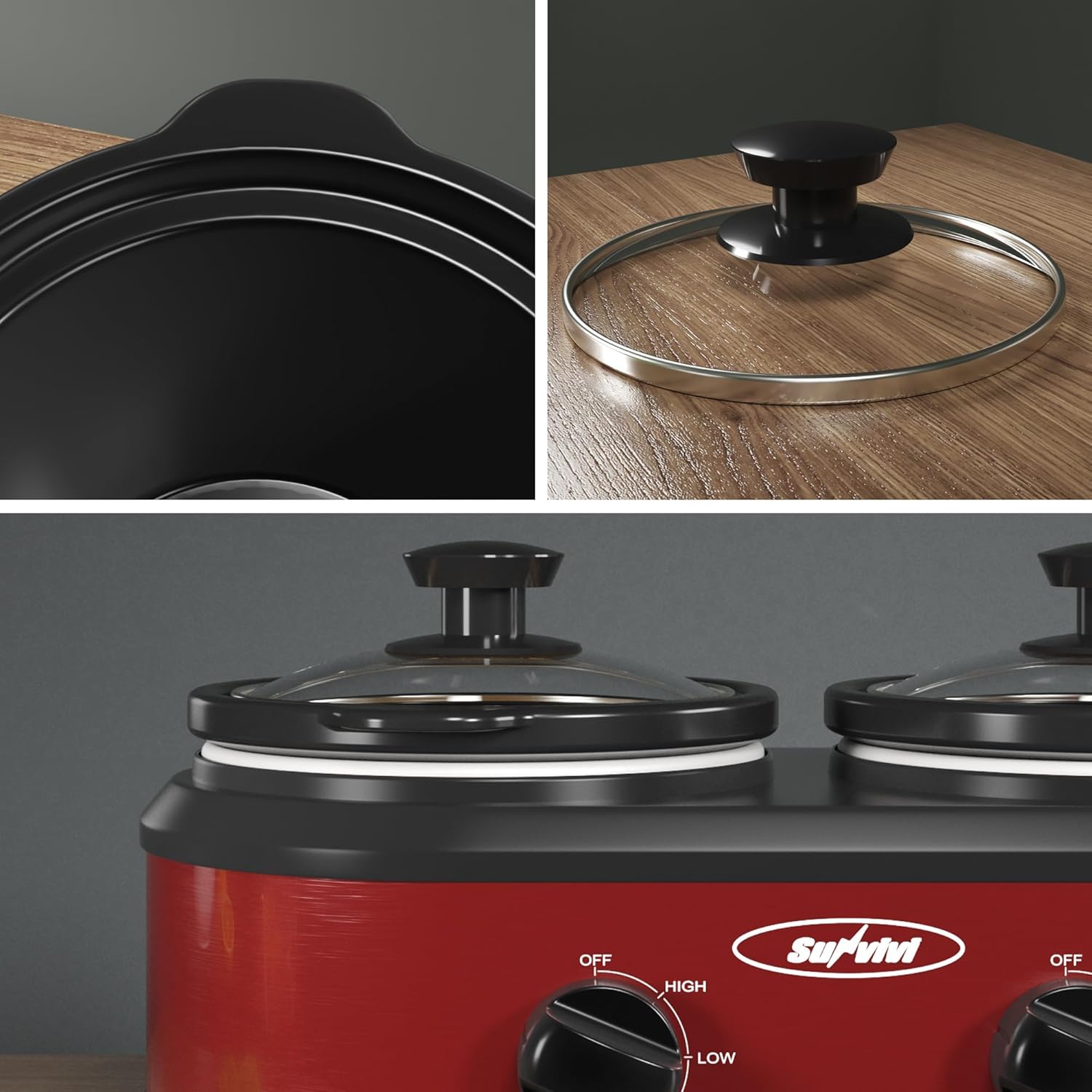 Sunvivi Double Slow Cooker, 2 Pot Small Mini Crock Buffet Servers and Warmer