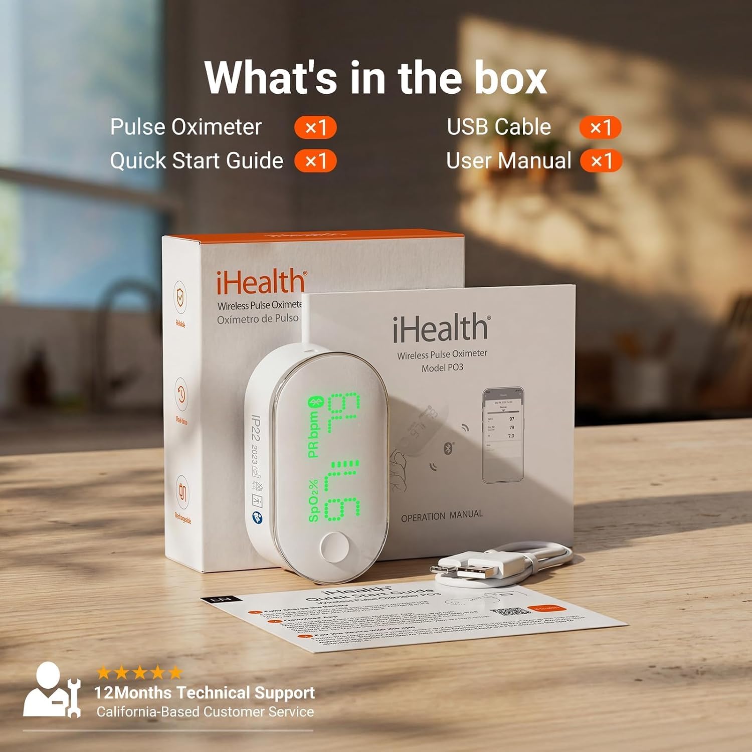 iHealth Rechargeable Bluetooth Fingertip Pulse Oximeter with SpO2