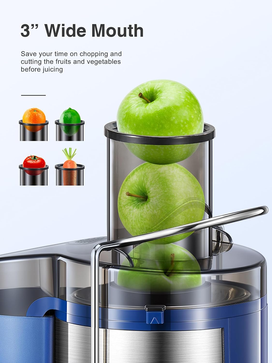 QCen Juicer Machine 500W Centrifugal Juicer with Extra Wide Feed Chute