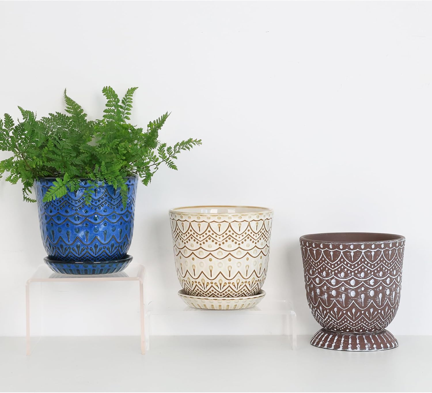 Gepege Ceramic Plant Pots, 6 Inch Indoor Planters with Drainage & Saucers