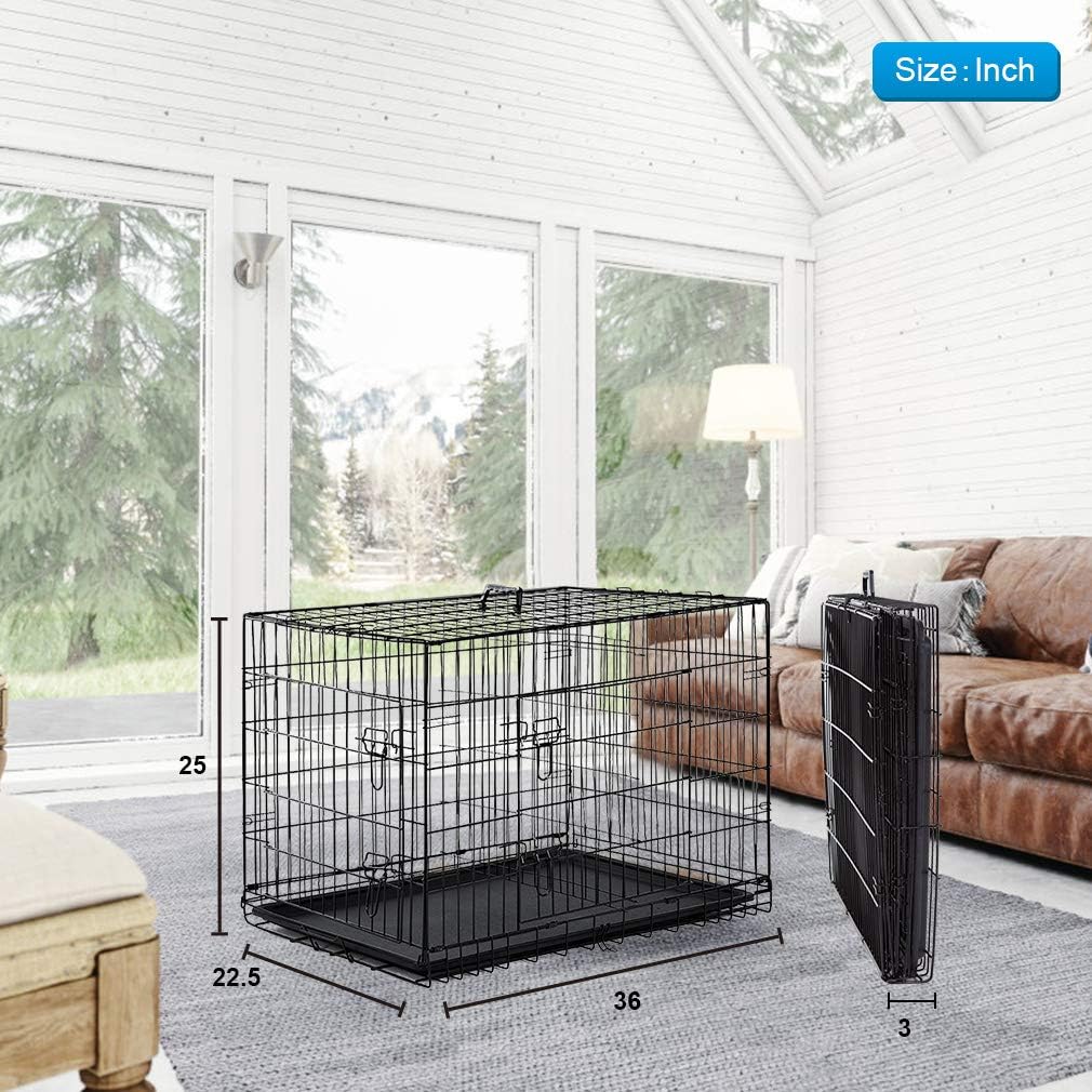 BestPet | Dog Crate | 48" | Black | Foldable Metal Kennel with Double Doors