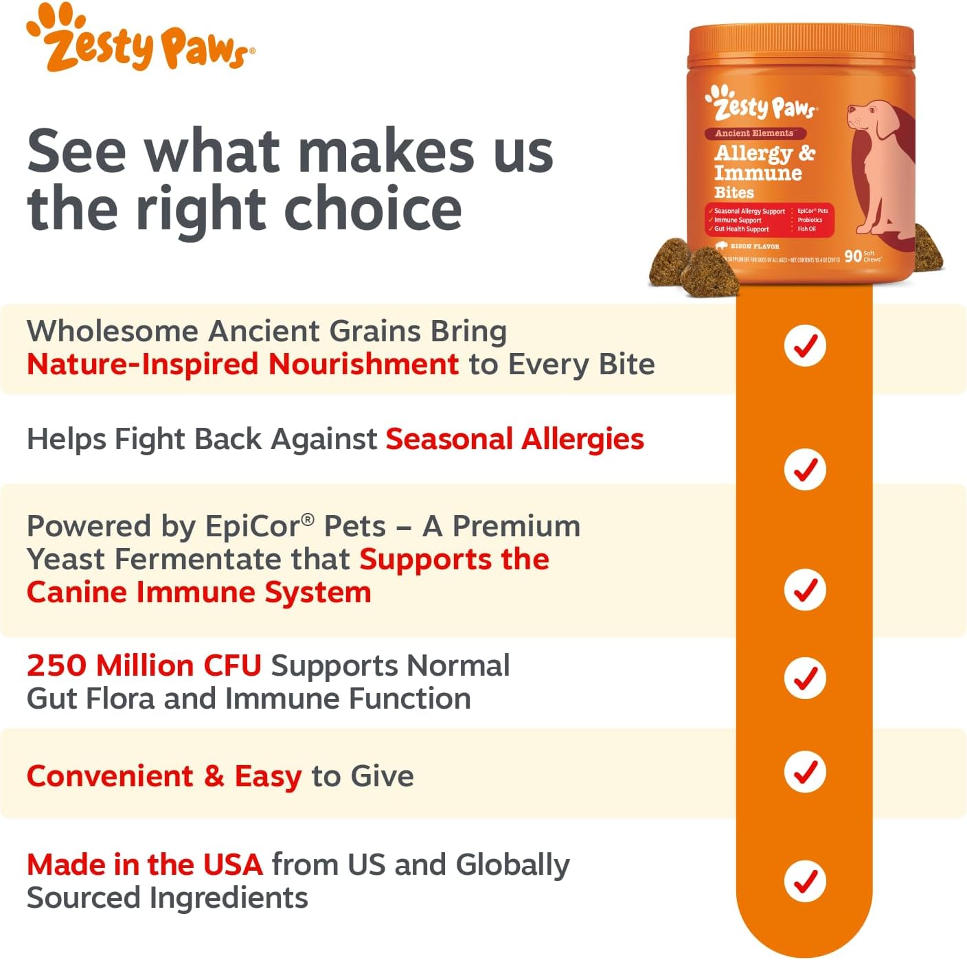 Zesty Paws Allergy Immune Bites - Dog Allergy Chews, Dog Probiotics for Itchy Skin and Ears, Lamb, 90ct