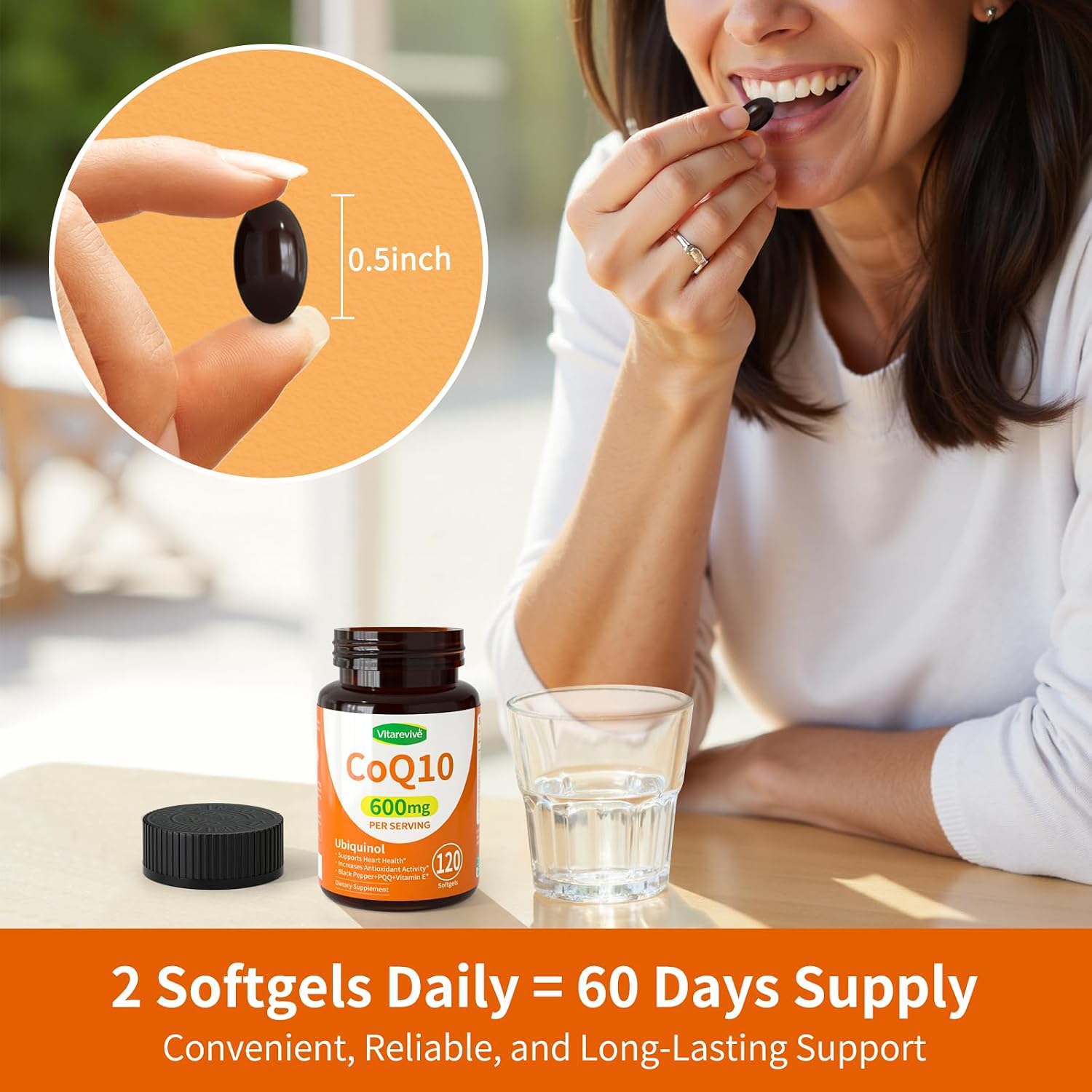 CoQ10 600mg Softgels Ubiquinol CoQ10 Supplement with PQQ & Vitamin E