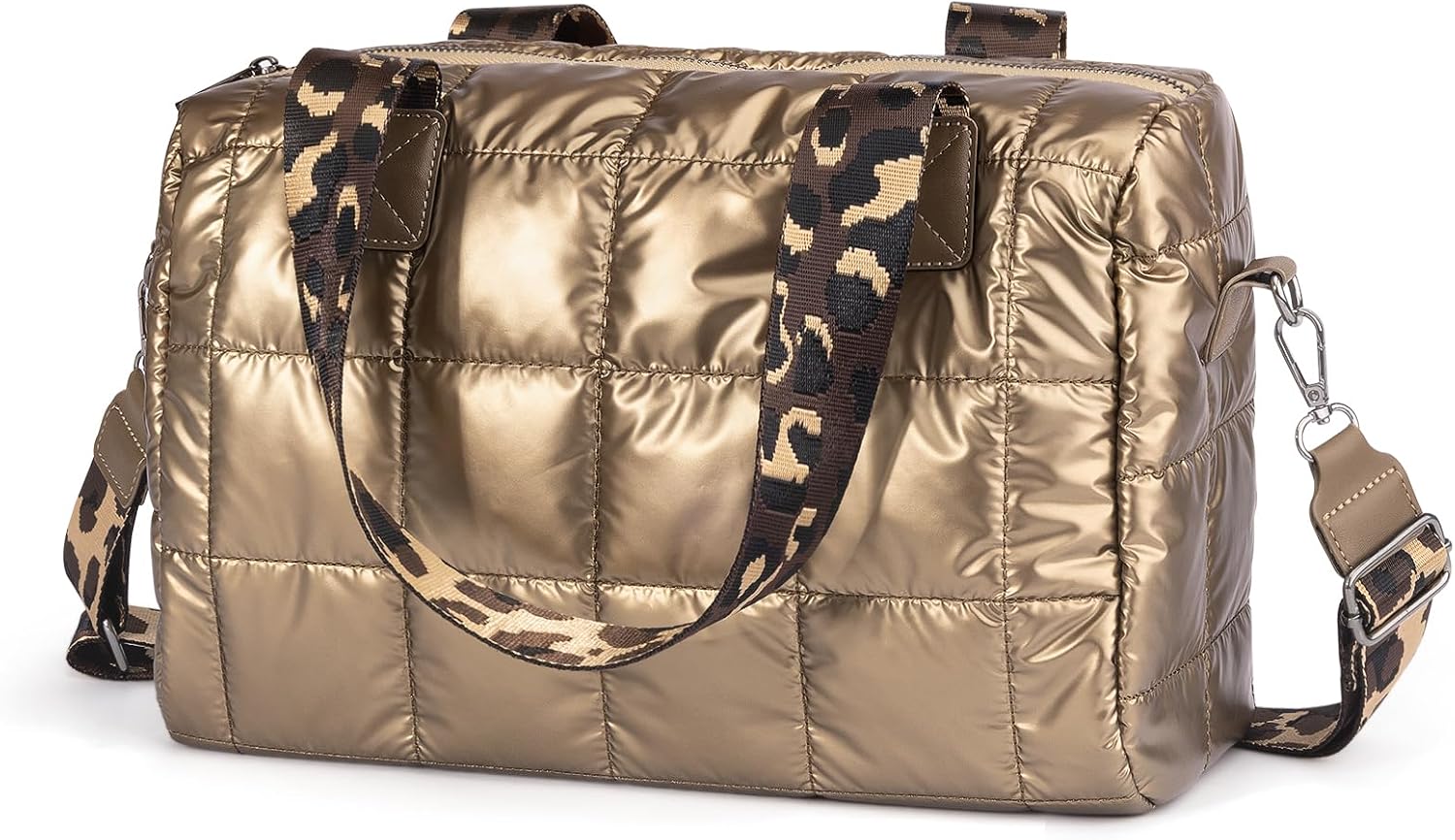 Quilted Gold Crossbody Tote Bag, Puffy Purses Top Handle Handbags, Puffer Shoulder Bag for Women