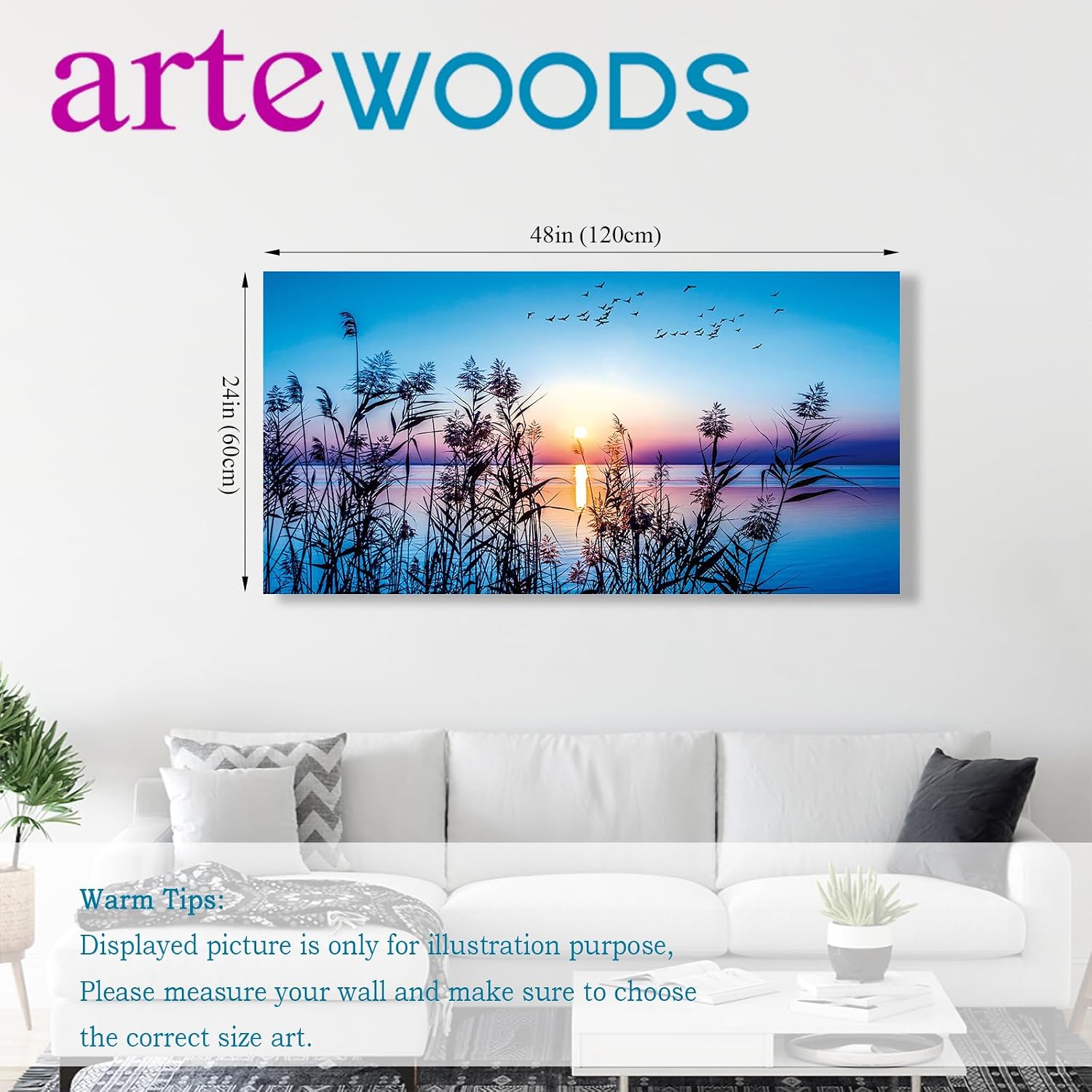 arteWOODS Ocean Wave Canvas Wall Art Beach Sunset Pictures Coastal Nature Artwork Blue Sea Painting Prints for Living Room Bedroom Home Office Decoration 20" x 40"