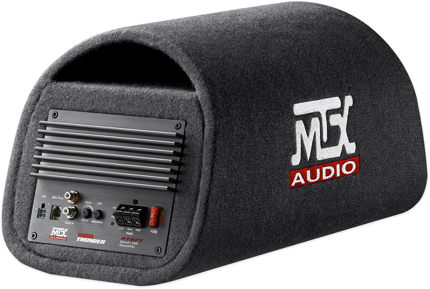 MTX Road Thunder RT8PT 8 240 Watt Powered Subwoofer in Vented/Ported Bass Tube