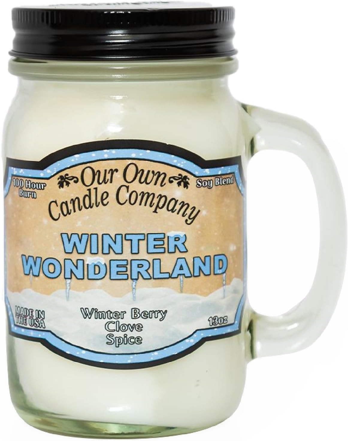 Balsam Pine Scented Mason Jar Candle, Our Own Candle Company, 13 oz | Clean, fresh Balsam-pine-tree scent; soy blend wax; lead-free wick with patented straightener; long lasting