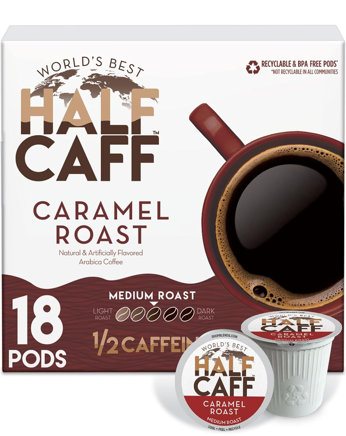 World's Best Half Caff Dark Roast Coffee Pods 100ct Keurig Compatible | 100% Arabica Coffee Single Serve Capsules & Pods Compatible with Keurig K-Cup Coffee Makers
