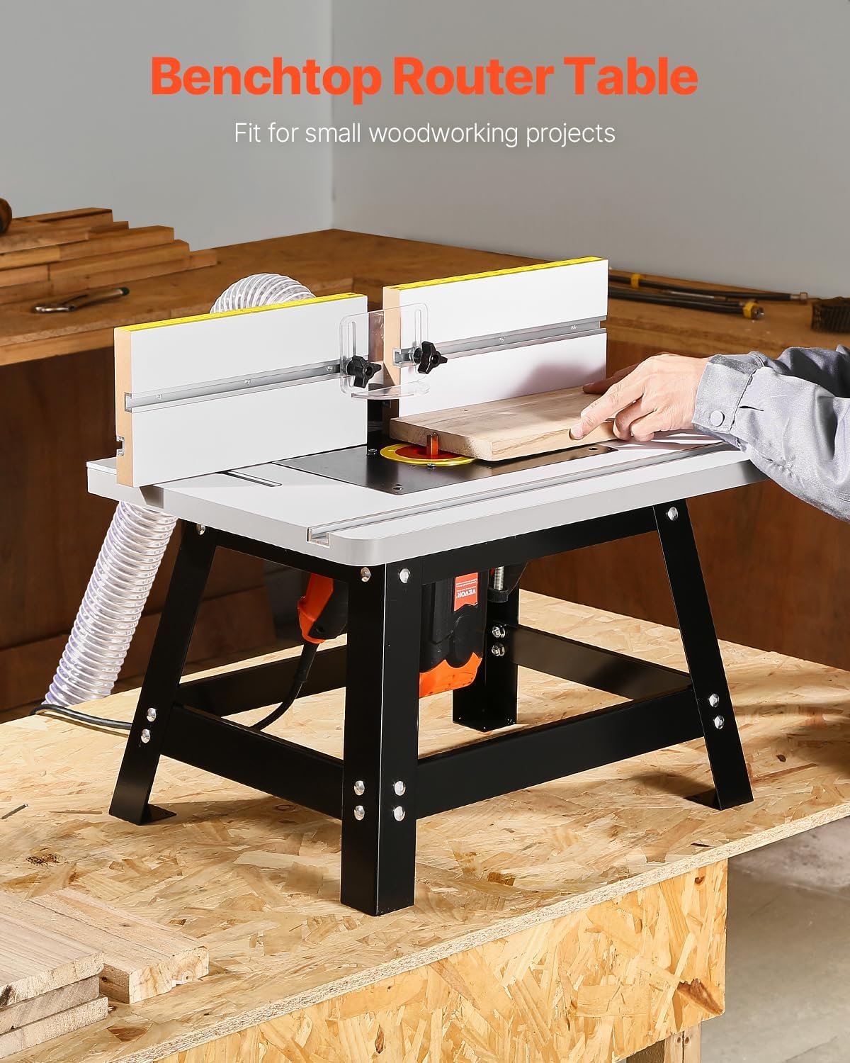 VEVOR Benchtop Router Table, 24 in x 15.7 in, Bench Top Routing Table with Adjustable Fence, MDF Top, Sturdy Metal Base, 2-1/2 in Dust Collection Port