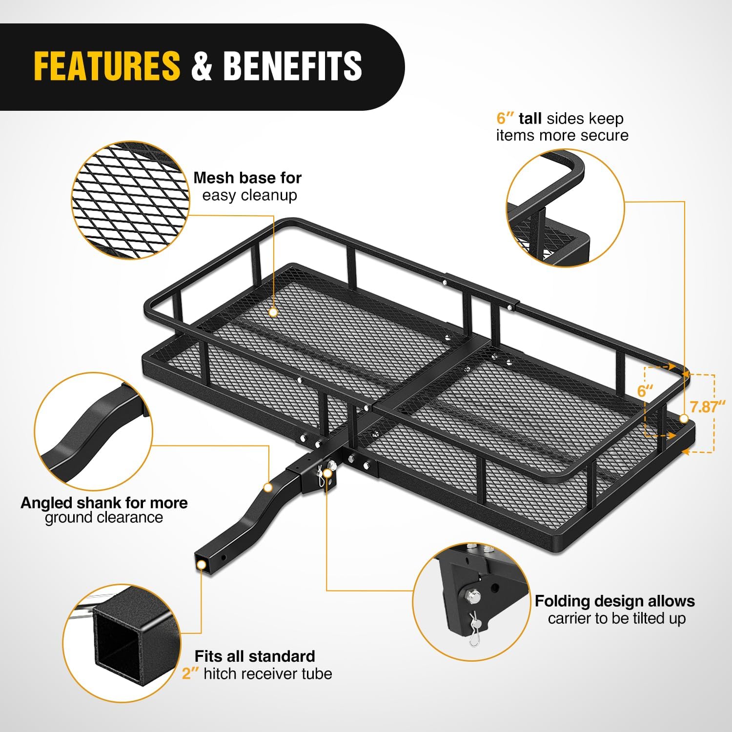 Nilight 32”×26”×4” RV Bumper Mounted Cargo Rack Carrier with Net Fits 4-inch or 4-1/2-inch Bumpers Heavy Duty Luggage Holder Basket for RV Camping Traveling Capacity 350LBS