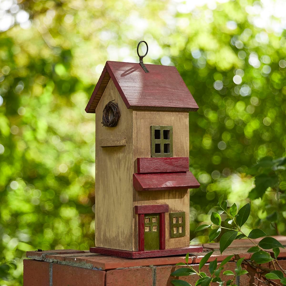 Glitzhome 14" H Hanging Distressed Wooden Church Birdhouse Garden Decor