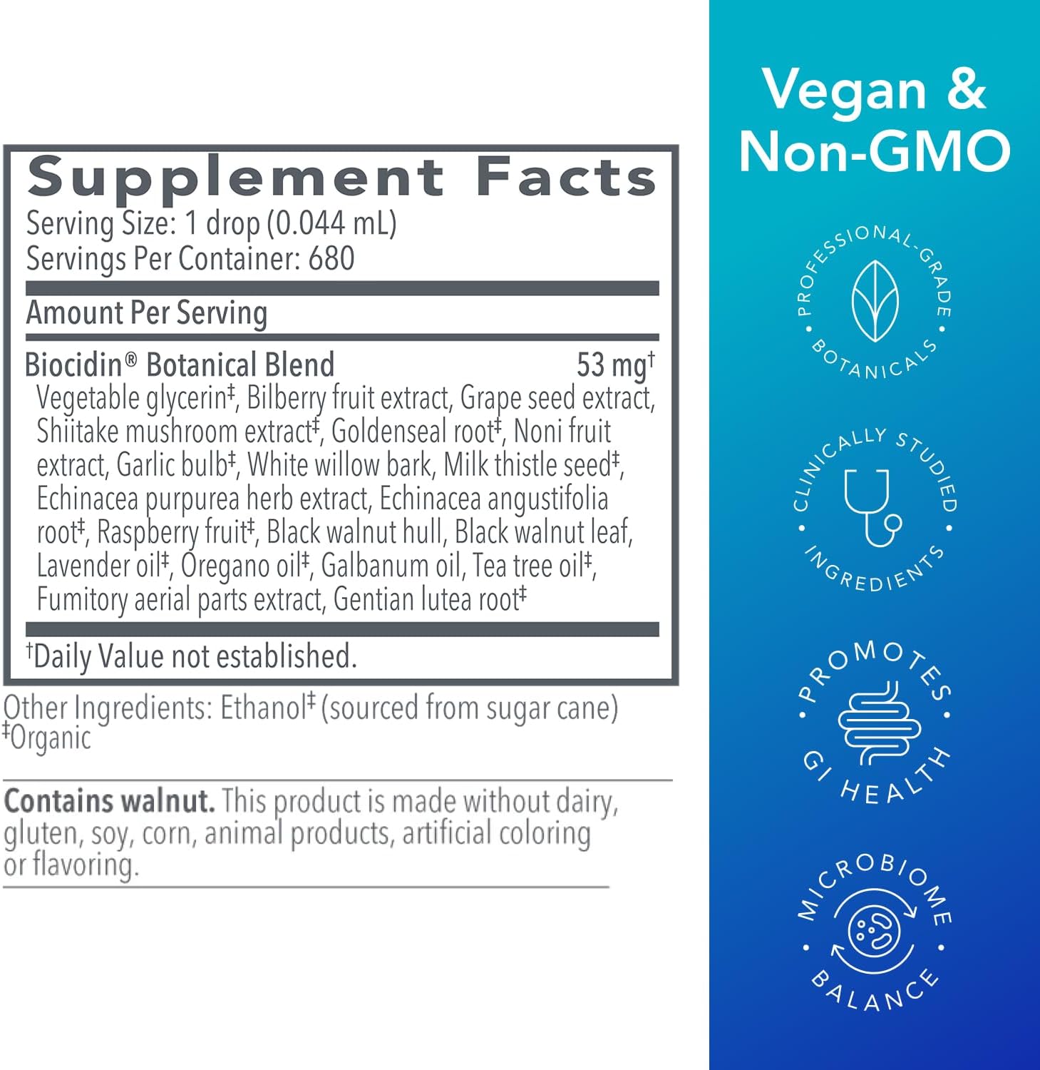 Biocidin Broad-Spectrum Liquid Formula Drops for Microbiome Balance, 1 Oz | Broad-Spectrum Botanical Drops, 18 Botanical Extracts, Microbiome Balance