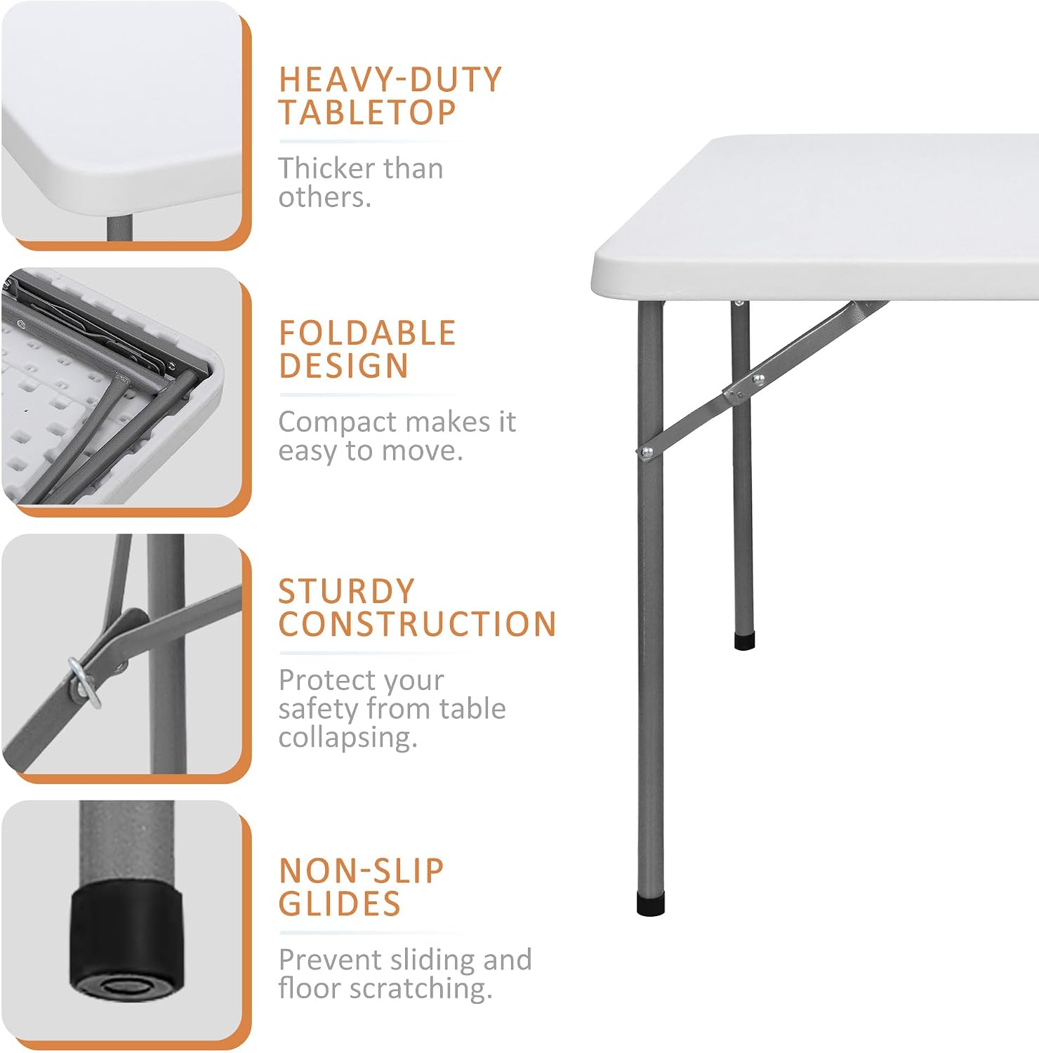 SUPER DEAL 6FT Folding Table for Indoor Outdoor, Portable Heavy Duty Fold-in-Half Plastic Dining Picnic Party Camping Table with Carrying Handle