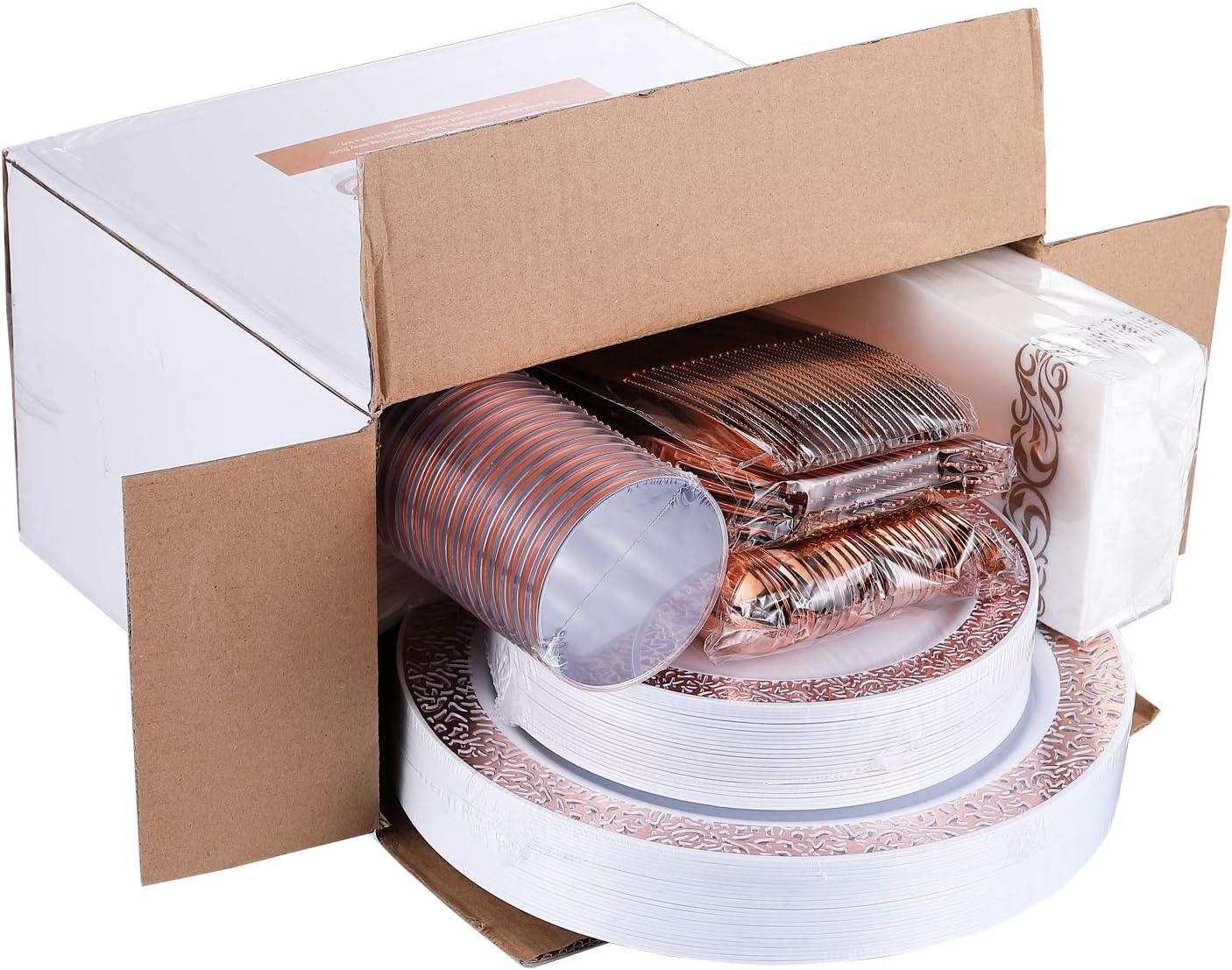 FOCUSLINE 175 Pieces Rose Gold Disposable Dinnerware Set for 25 Guests