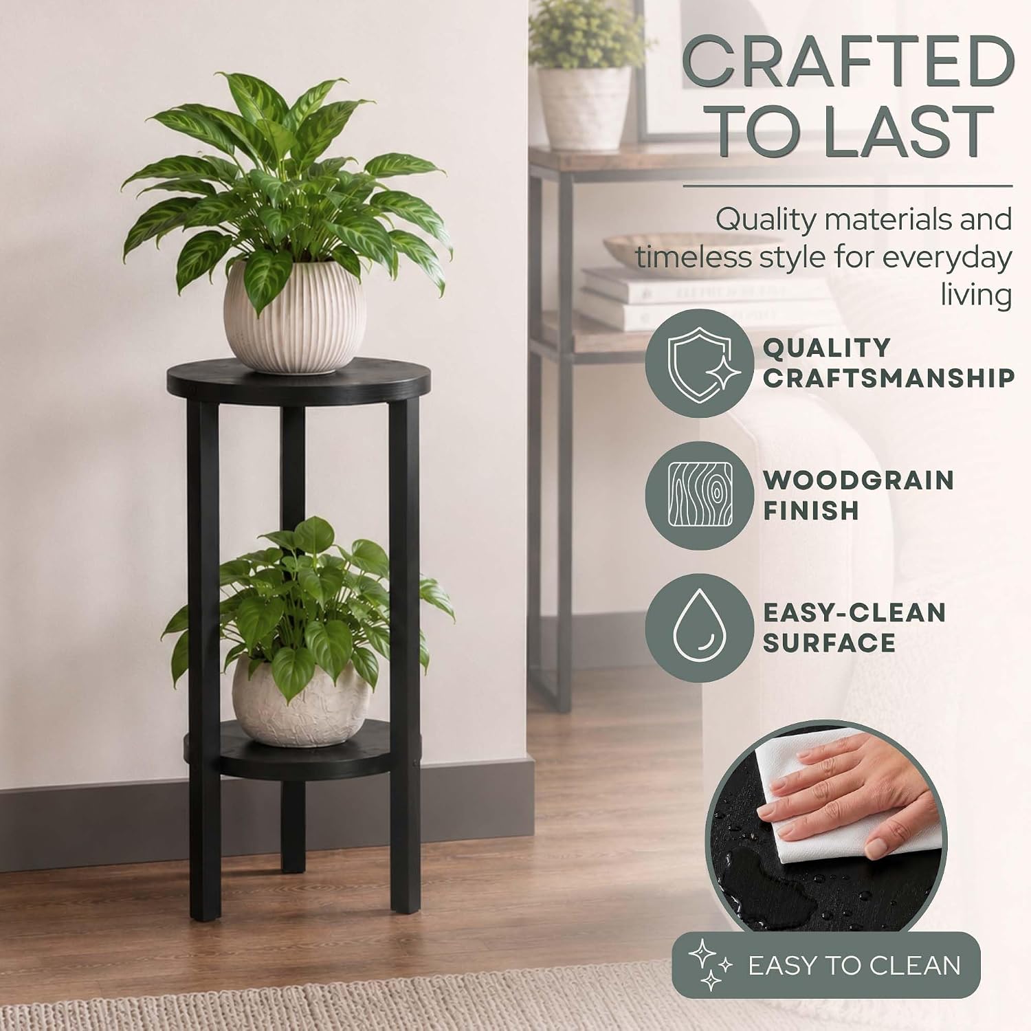 Convenience Concepts Graystone 24 inch 2 Tier Plant Stand - Industrial Stand for Plants, Vases, and Antiques, Urban Modern Design for The Living Room