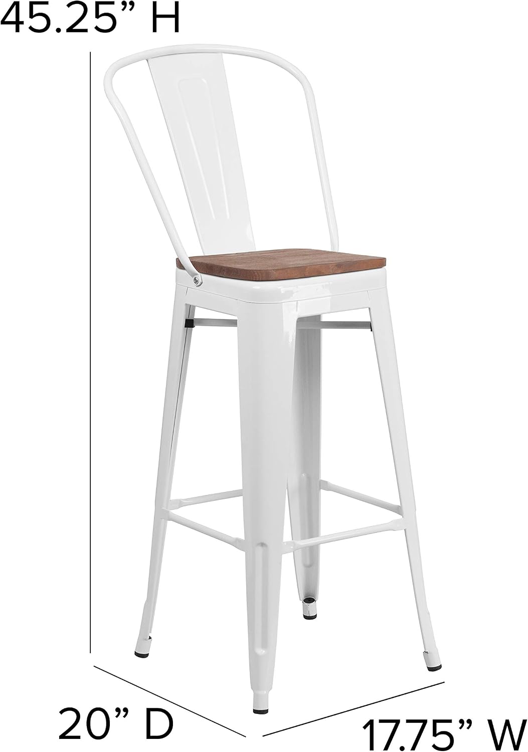 Flash Furniture 30 in Metal Barstool with Back, Blue | Commercial Grade, Removable Back, Indoor/Outdoor Use