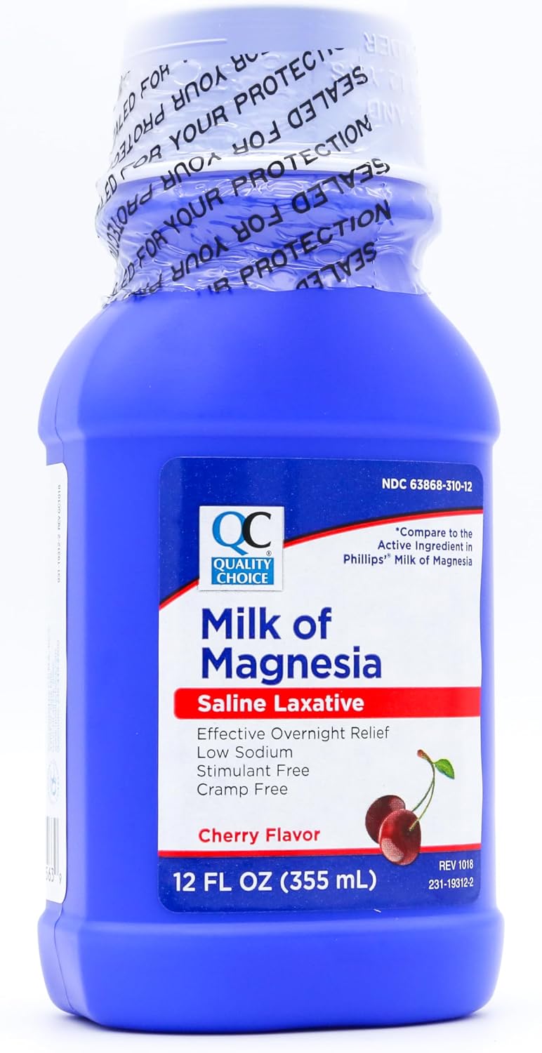 Quality Choice Milk of Magnesia Cherry Flavor 12 Fl Oz (335ml), Plastic Bottle (Pack of 6)