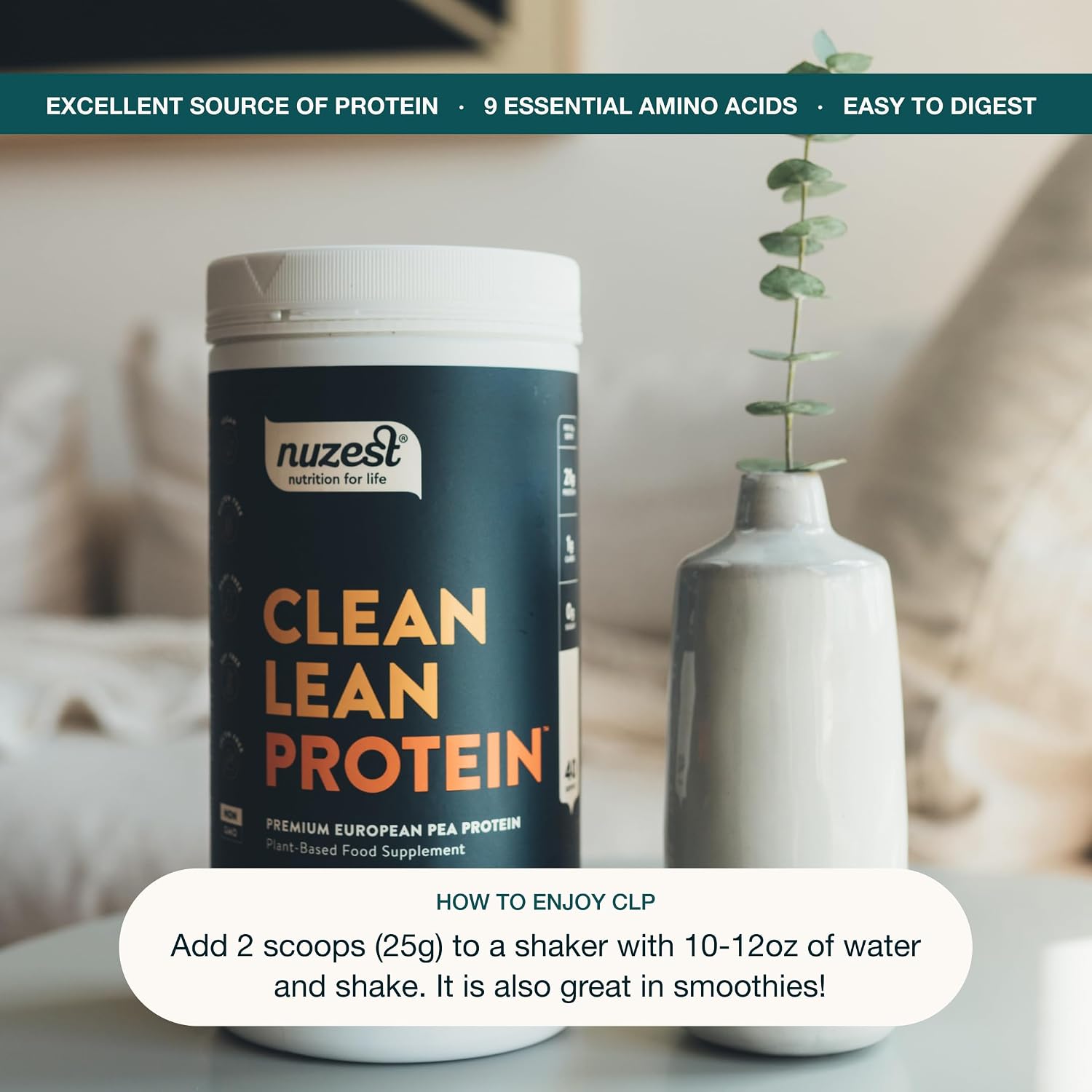 Nuzest Clean Lean Protein - Vegan Pea Protein Powder Rich Chocolate 1.1 lb | 20 Servings with 18g Protein Plant Based Protein Powder, Only 4 Ingredients, Dairy Free, Gluten Free, GMO Free, Protein Shake