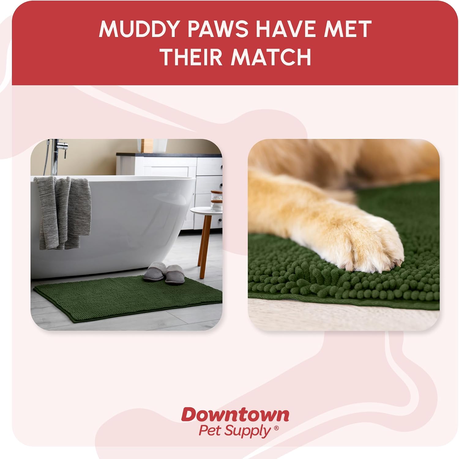 Dog Mud Mat, 31" x 20" Sage – Thick Microfiber Entry Rug for Snow, Mud & Salt – Absorbent, Quick-Dry, Washer-Safe & Non-Slip, Medium