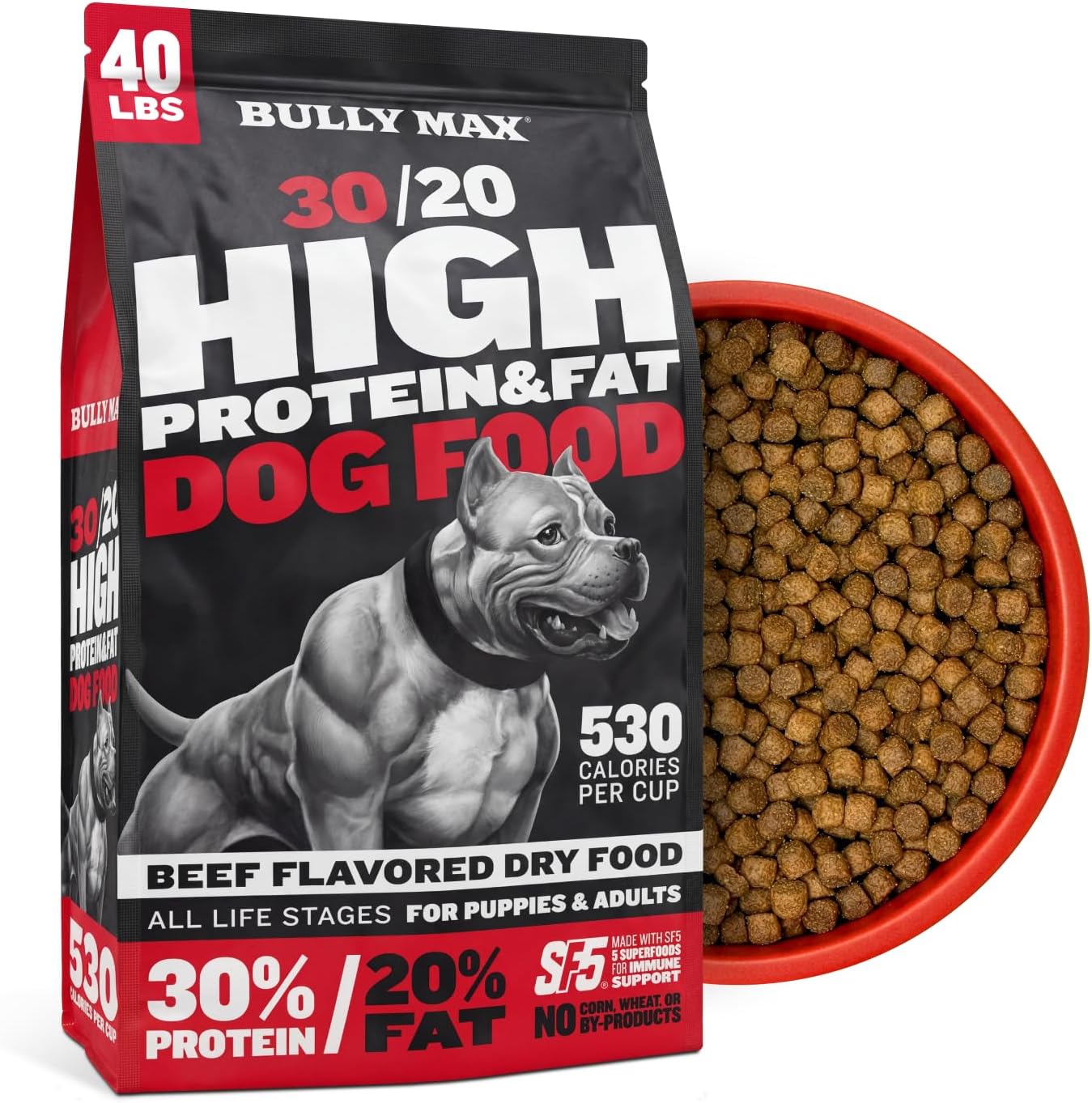 Bully Max Dry Dog Food for Adults & Puppies - High Protein & Fat for Muscle & Weight Gain - High Performance Dog Food Supplements - Small & Large Breed Dogs (535 Calories Per Cup), Chicken, 15lb Bag