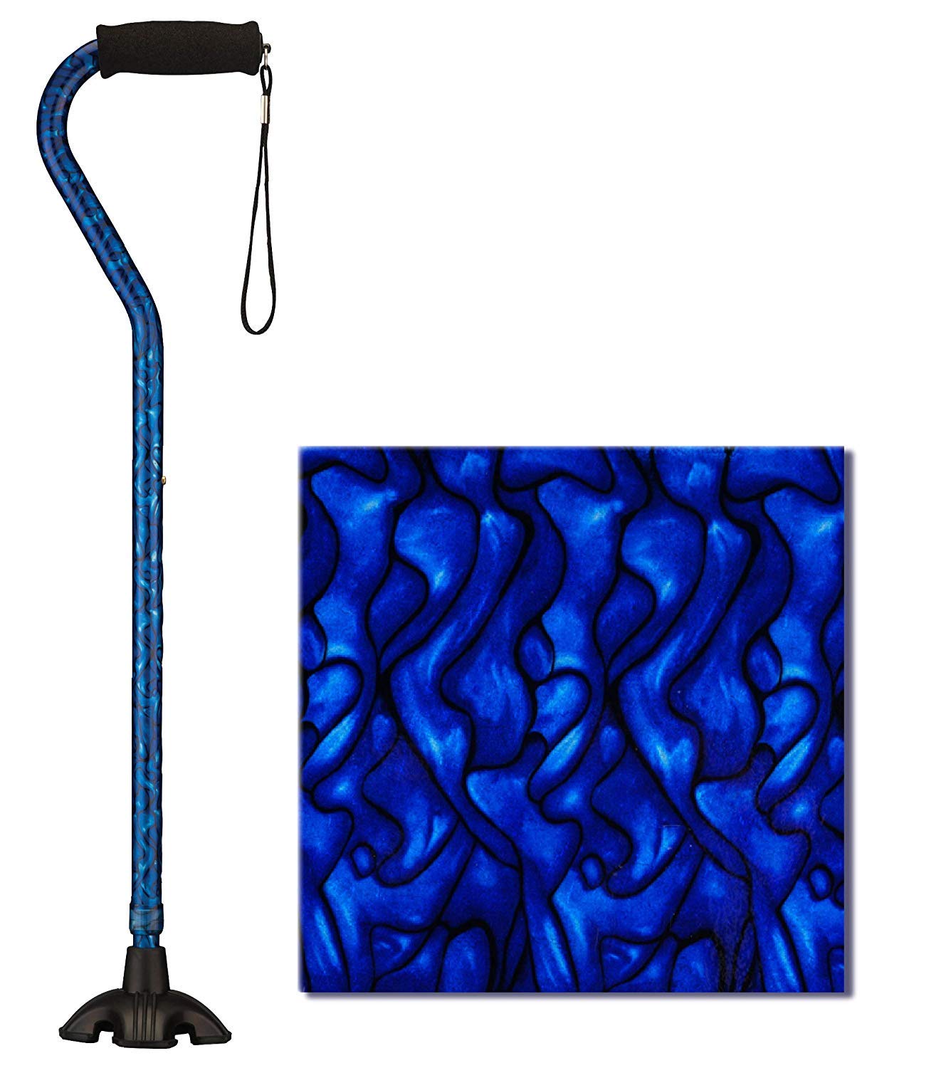 Nova Joy Designer Offset Quad Cane for Seniors - Unisex Adjustable Lightweight Walking Aid with Foam Handle, Wrist Strap and Anti-Rattle Lock - Essential Mobility Support - Maui Flowers