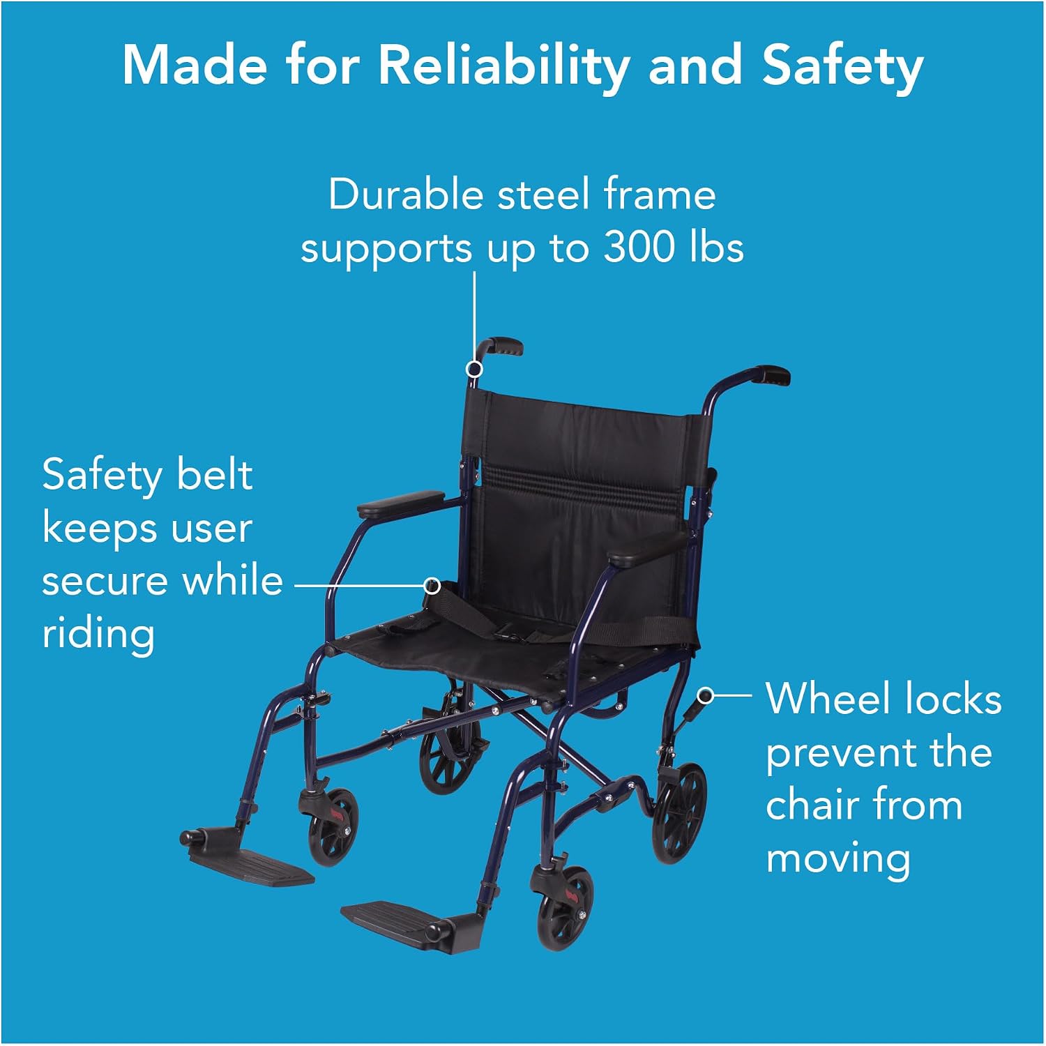 Carex Transport Wheelchair With 19 inch Seat, Folding Transport Chair with Foot Rests, Foldable Lightweight Wheelchair Foldable for Storage and Travel