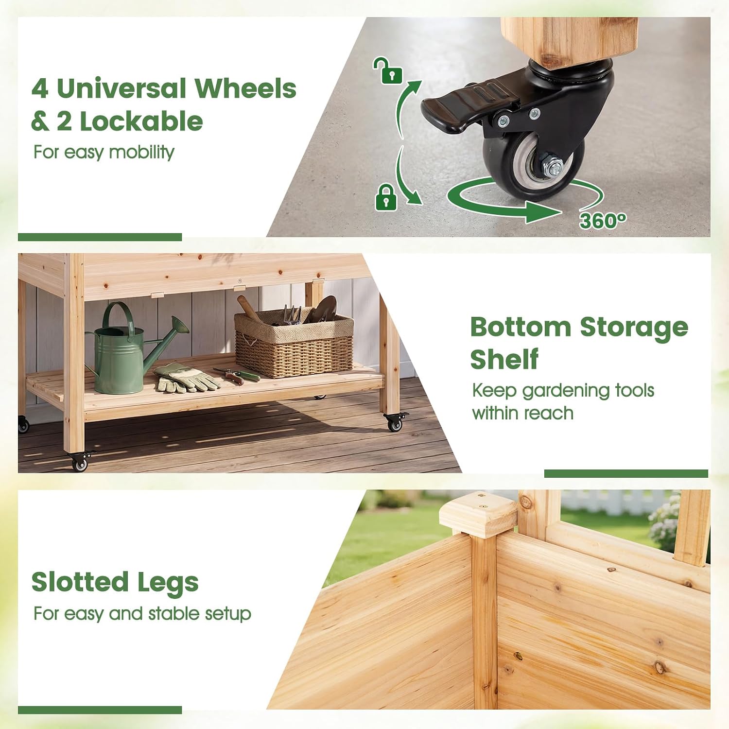 GIANTEX Raised Garden Bed on Wheels, Wood Planter Box with Legs, Liner, Drain Holes, Elevated Garden Bed for Vegetables