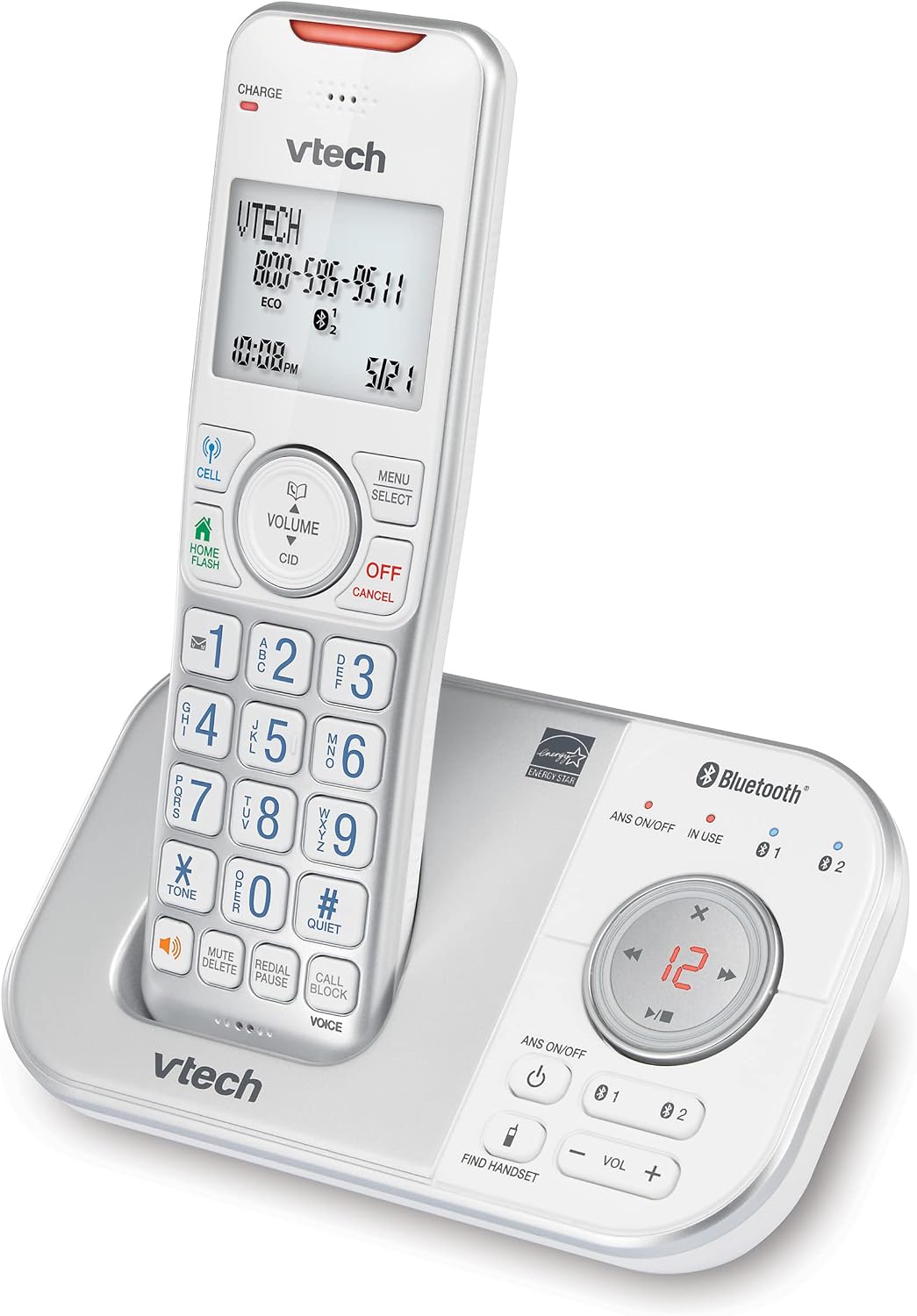 VTech VS112-27 2 Handset Cordless Phone with Answering Machine, Call Blocking, Caller ID, Intercom and Connect to Cell