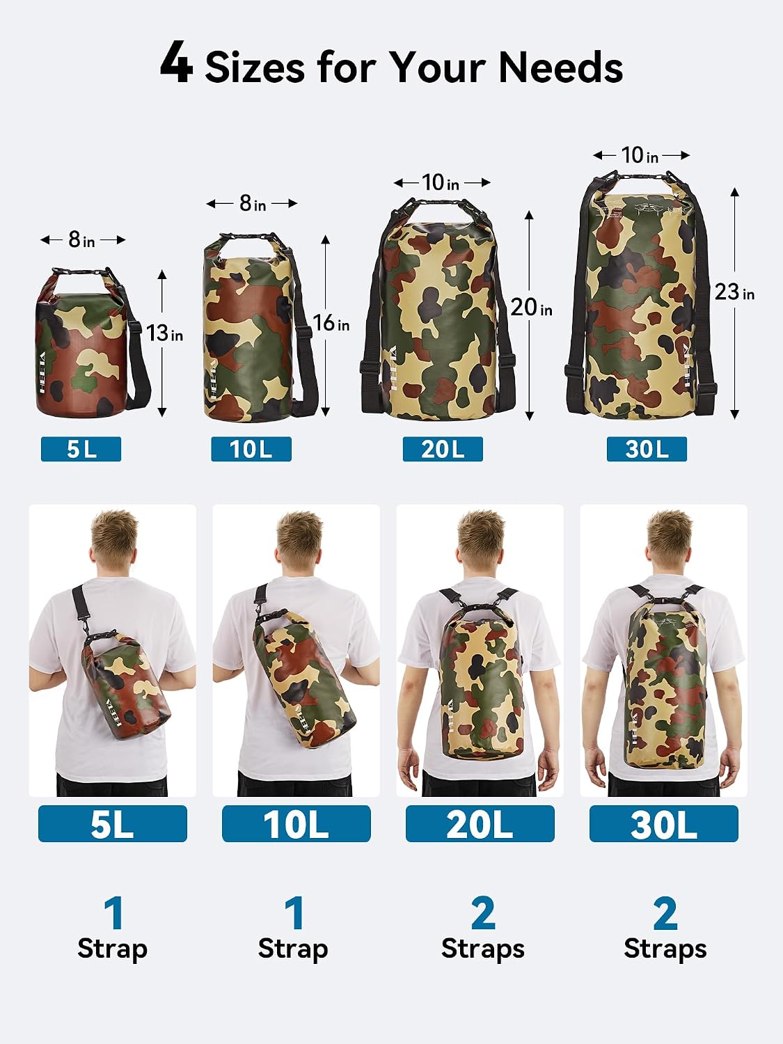 HEETA Waterproof Dry Bag Backpack with Emergency Whistle 5L/10L/20L/30L/40L