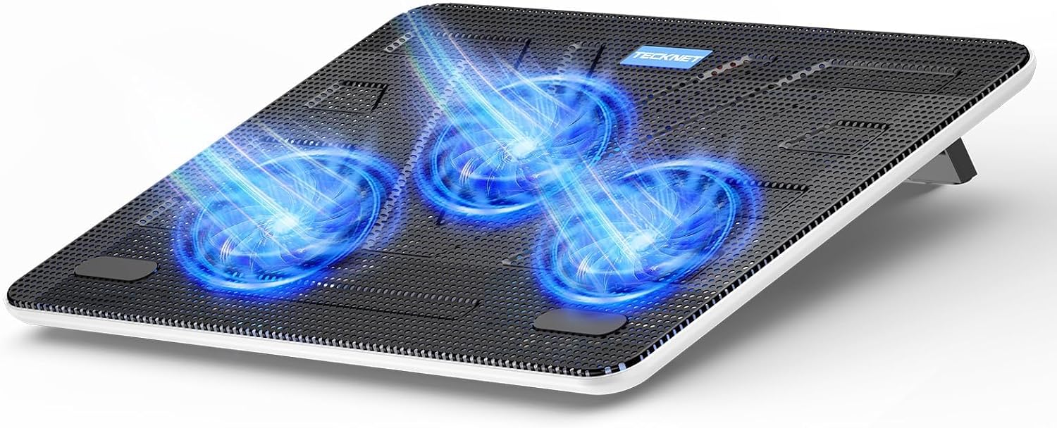 TECKNET Laptop Cooling Pad, Portable Slim Laptop Cooler for 12"-17" Laptops | 60% High-Efficiency Cooling, Whisper-Quiet Design, Dual USB Ports, LED Working Indicator, Alloy Material Mesh