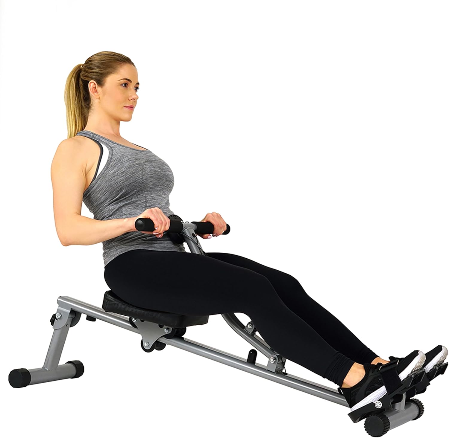 Sunny Health & Fitness Compact Hydraulic Rower with 12-Level Resistance | Full-Body Cardio, Joint-Friendly, Lightweight & Portable, Quiet & Smooth Ride, Easy-Assembly, Free SunnyFit App