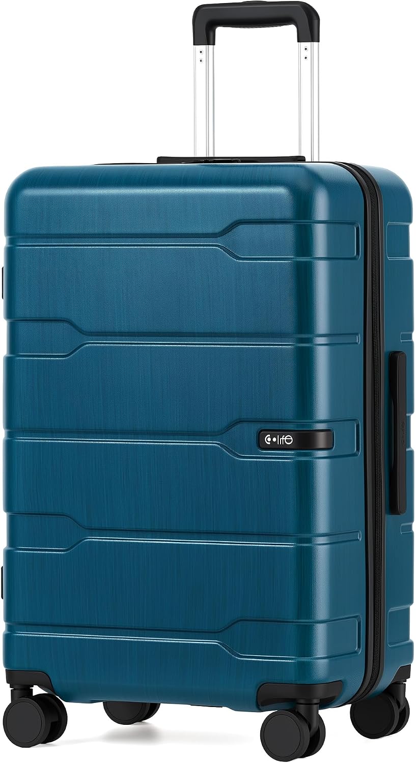 Coolife Medium Checked Luggage Hardside Suitcase with Spinner Wheels, 24in | Lightweight ABS+PC, Rolling Travel Suitcase with TSA Lock, Spinner Wheels, Durable Zipper, Charcoal