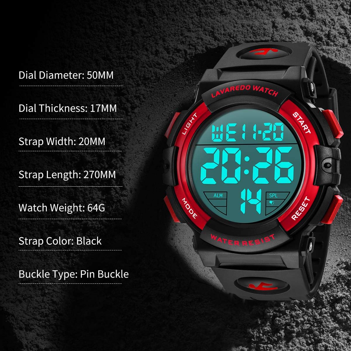 L LAVAREDO Mens Digital Watch Sports Military Watches Waterproof Outdoor Chronograph Wrist Watches for Men with LED Back Ligh/Alarm/Date