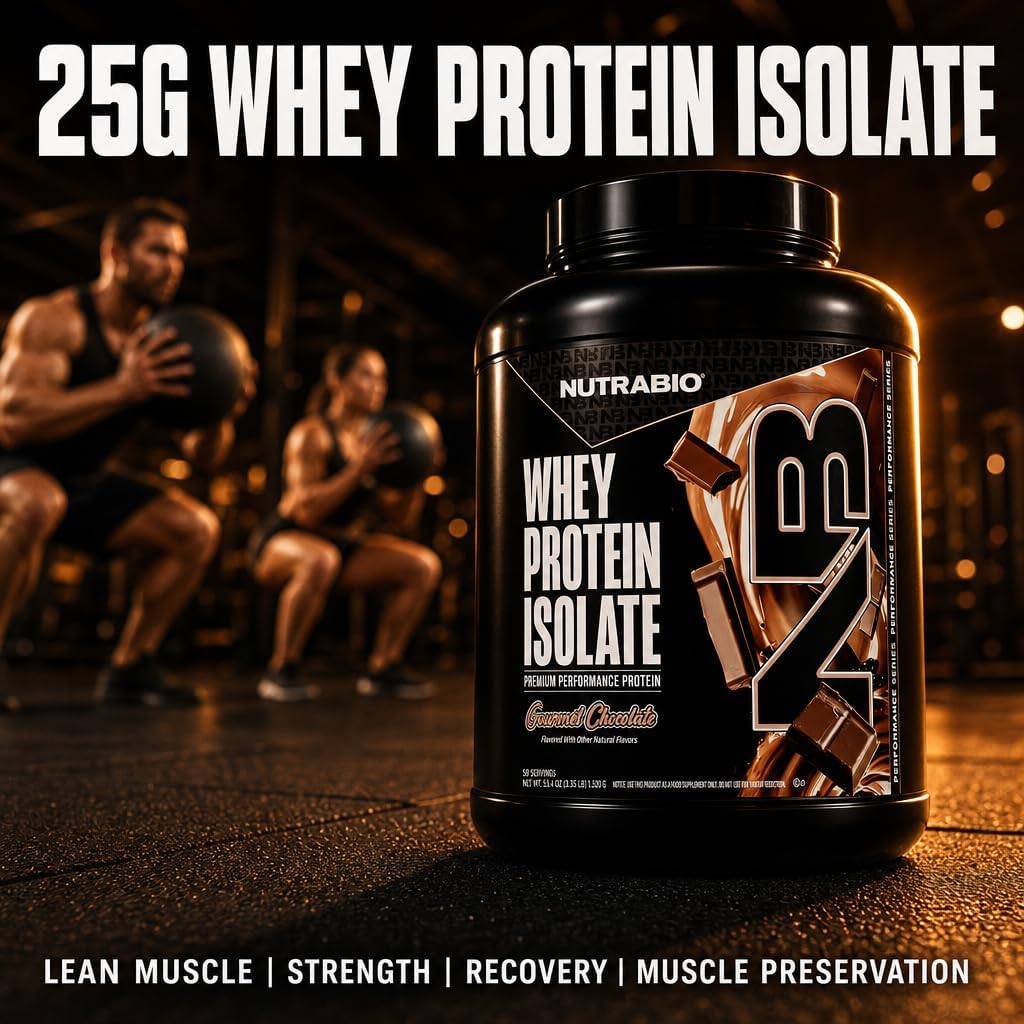 NutraBio 100% Whey Protein Isolate Protein Powder, 25g Protein with Complete Amino Acid Profile, Non-GMO, Soy & Gluten Free, Low Carb, Low Calorie Whey Protein Powder, Raw Unflavored, 20 Servings