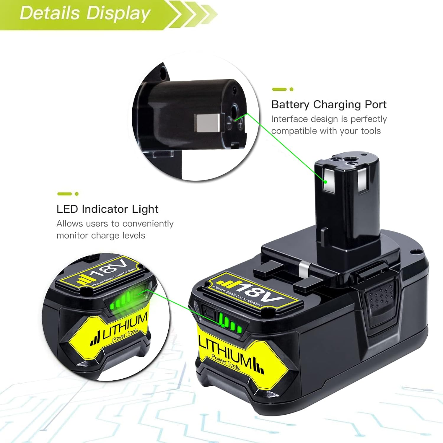 DTK Upgraded 2Packs P108 18V Battery Replacement for Ryobi 18V ONE+ Battery Fit P102 P103 P104 P105 P107 P109 P122 PBP002 PBP003 PBP004 PBP005