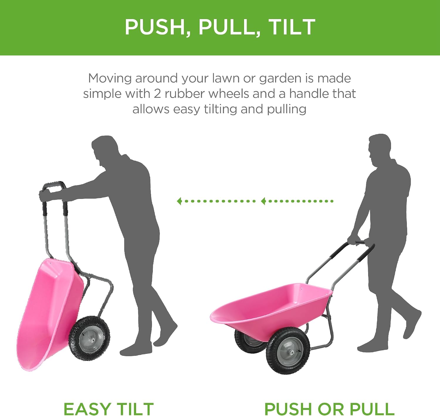 Best Choice Products Dual-Wheel Home Utility Yard Wheelbarrow Garden Cart w/Built-in Stand for Lawn, Gardening, Construction - Green