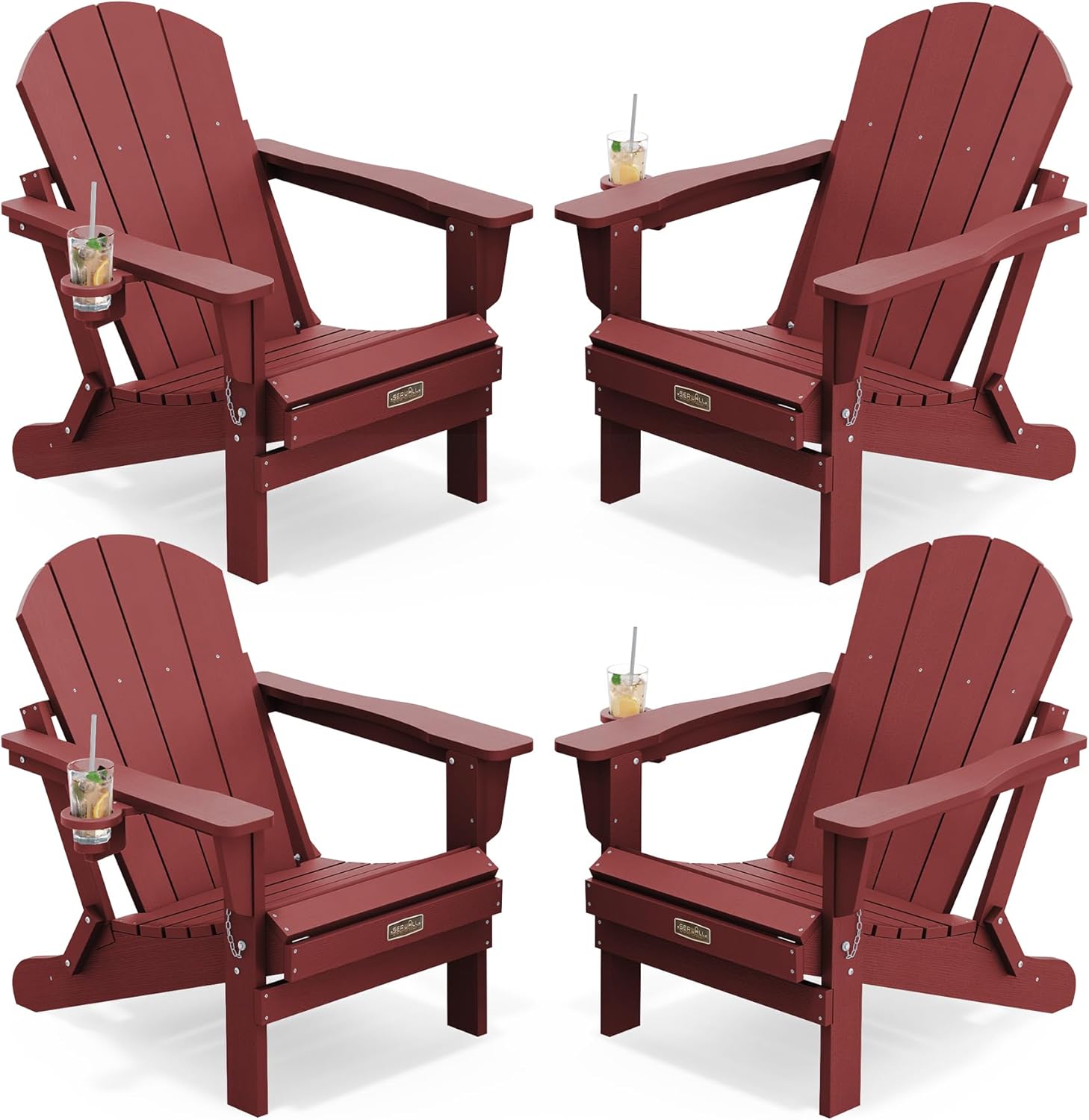 SERWALL Folding Adirondack Chairs with Cup Holder, Outdoor Fire Pit - Blue