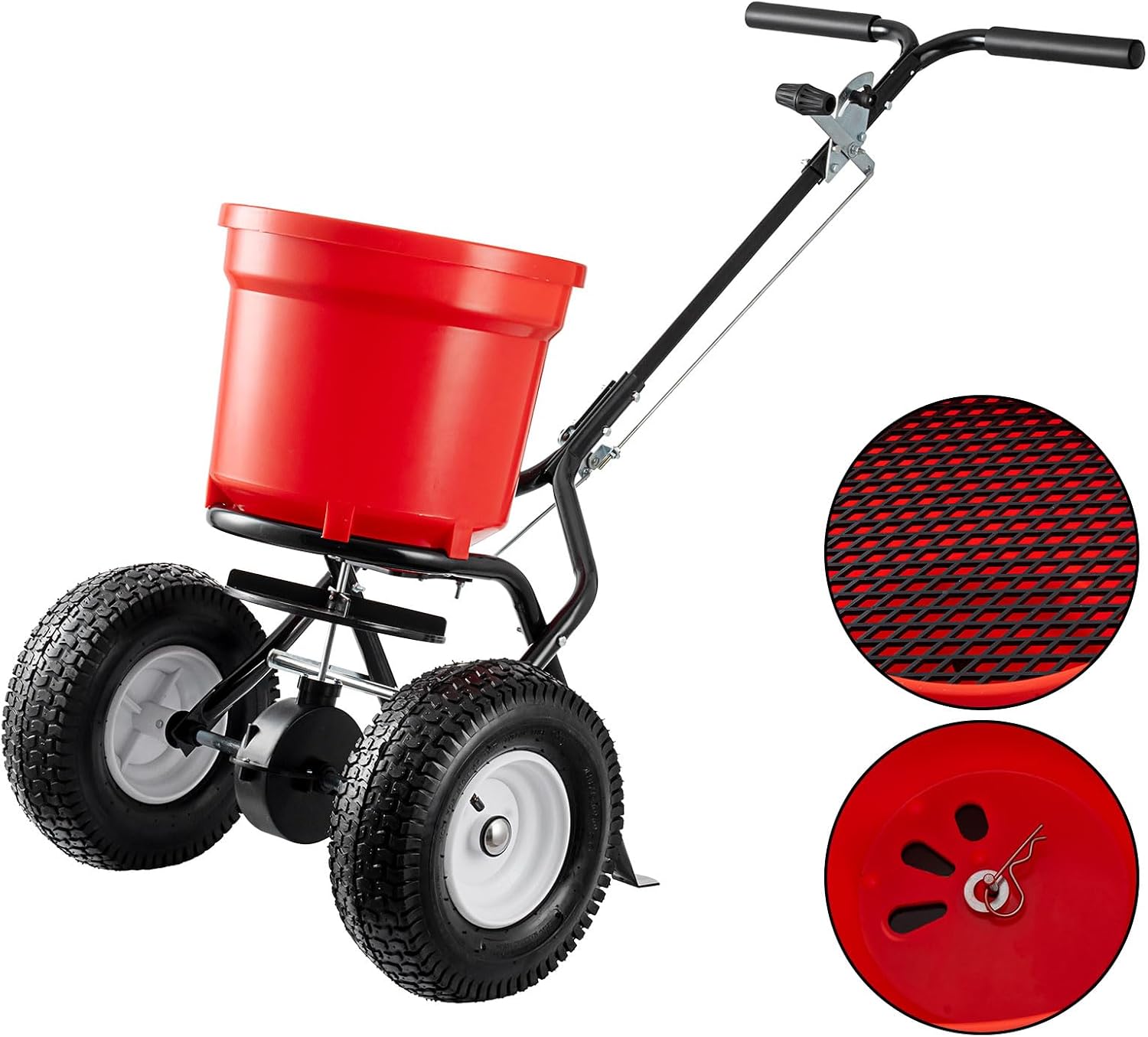 90 LB Broadcast Spreader Walk Behind, Lawn Fertilizer Spreader with 12.5" Pneumatic Wheels, Push Grass Seed Spreader for Lawn Care, Garden