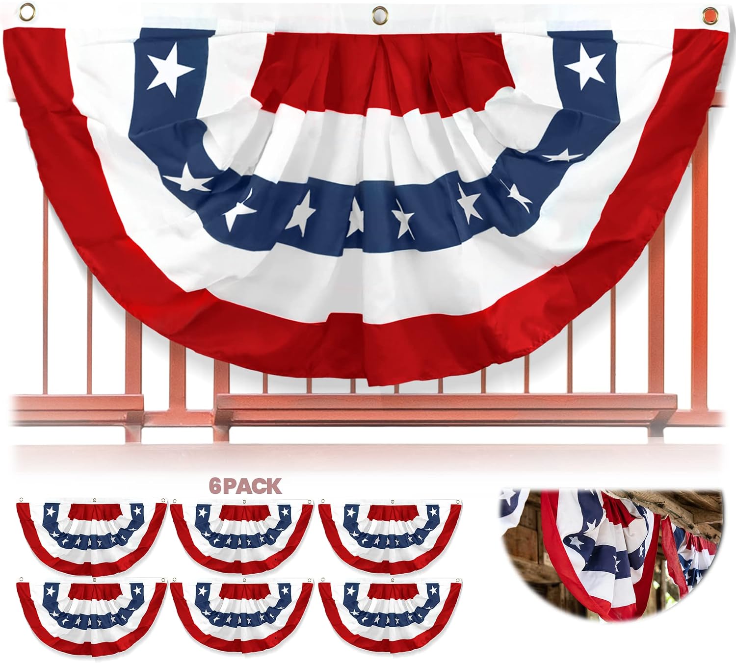 Anley US National Pleated Fan Flag, 3x6 Feet American Bunting Flags Patriotic Stars & Stripes - Sharp Color and Fade Resistant - Canvas Header and Brass Grommets - United States 3 x 6 Feet Half Fan Banner