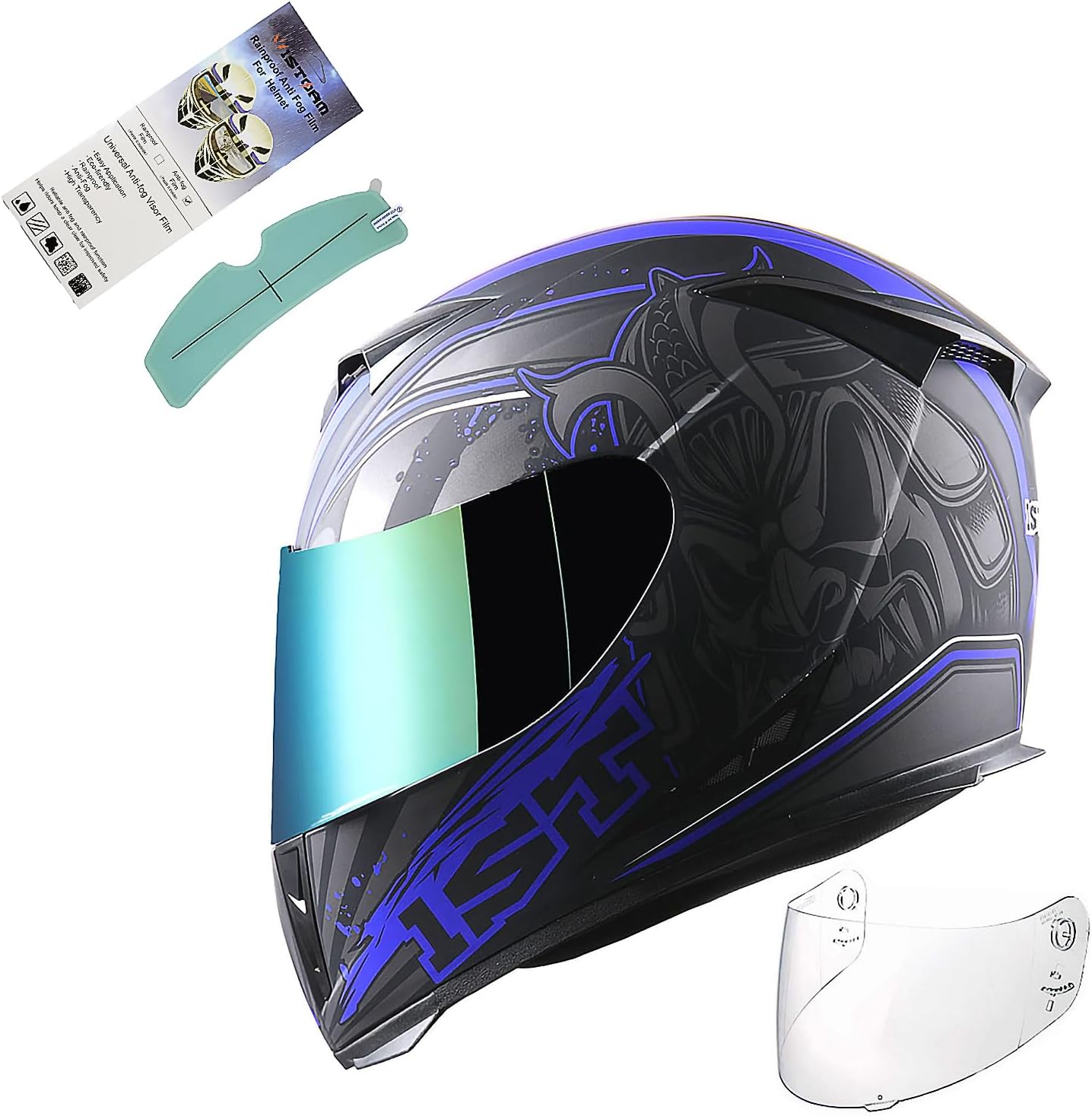 1Storm Motorcycle Full Face Helmet Skull King Matt Black + One Extra Clear Shield: HJK311