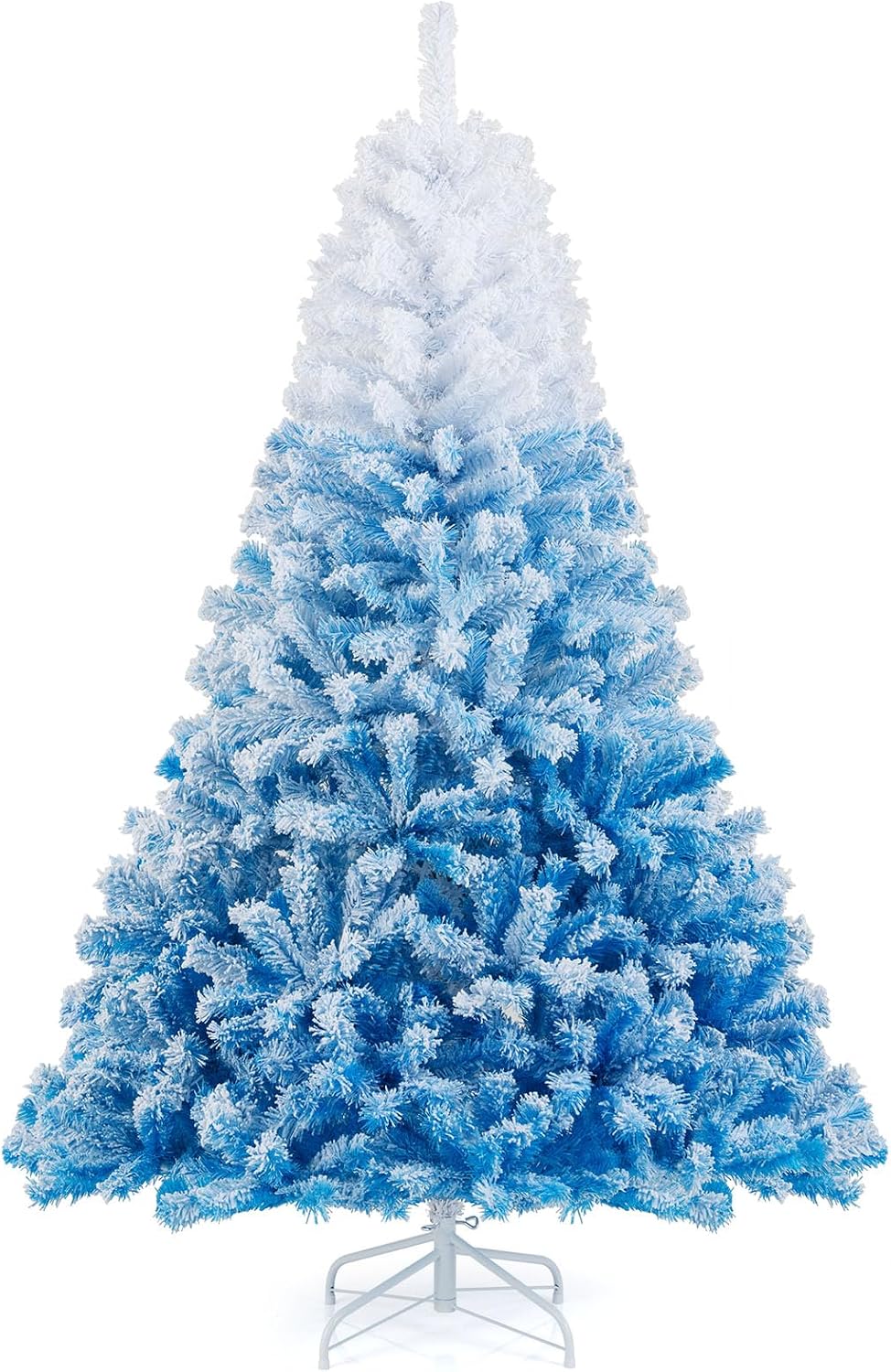 Goplus 7.5ft Pre-Lit Artificial Christmas Tree, Premium PVC Snow Flocked Hinged Pine Tree with Metal Stand and LED Lights