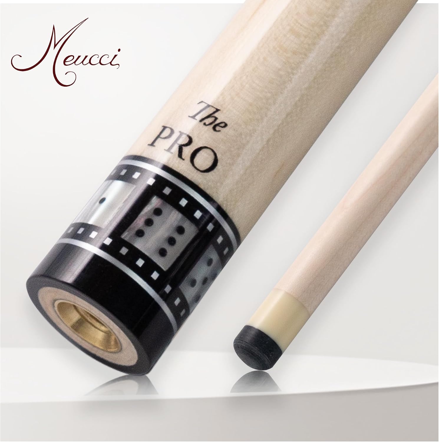 Meucci Pool Cues - BMC Casino 10 - Professional Billiard Pool Stick with Card and Ivory Dice Sleeve, Ebony Color Wrap, Power Piston Forearm