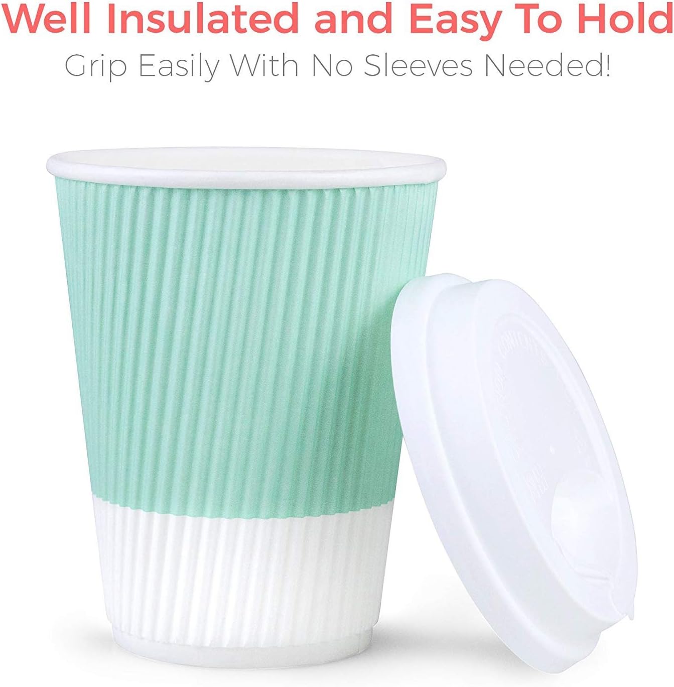 Disposable Coffee Cups With Lids - (80 set) 12 oz Paper To Go Coffee Cups With Resealable Lids Prevent Leaks! Travel Insulated Hot Beverage Drink Cup. Will Not Bend With Heat or Burn Fingers