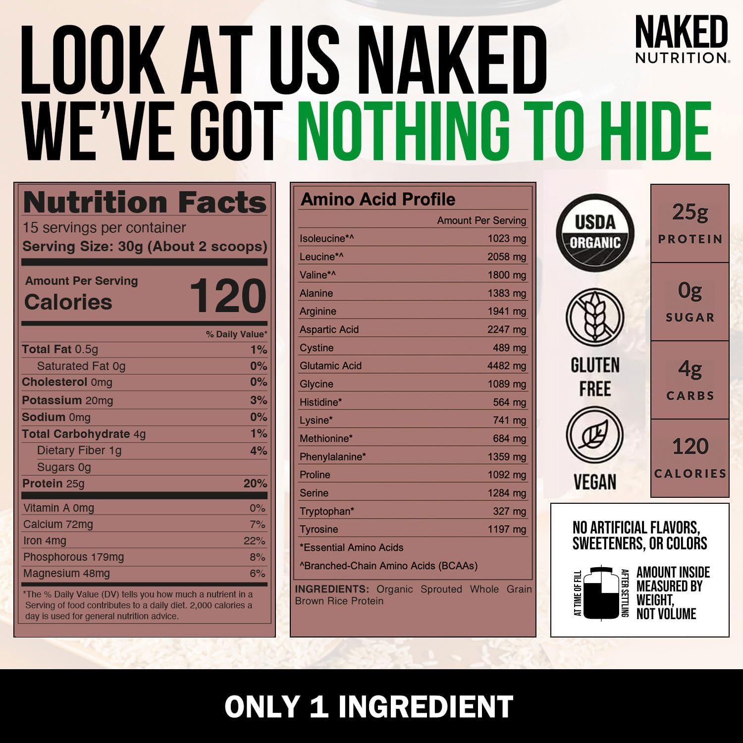 NAKED nutrition Rice - Organic Brown Rice Protein Powder - Vegan Protein Powder - 5Lb Bulk, Gmo Free, Gluten Free & Soy Free. Plant-Based Protein, No Artificial Ingredients - 76 Servings