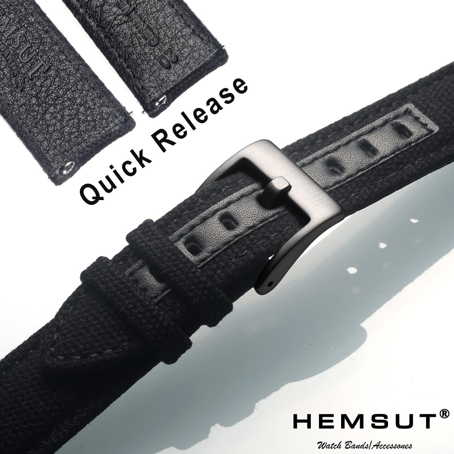 hemsut h Canvas Watch Bands, Quick Release Military Watch Strap, Fabric Replacement 18mm Watch Bands for Men